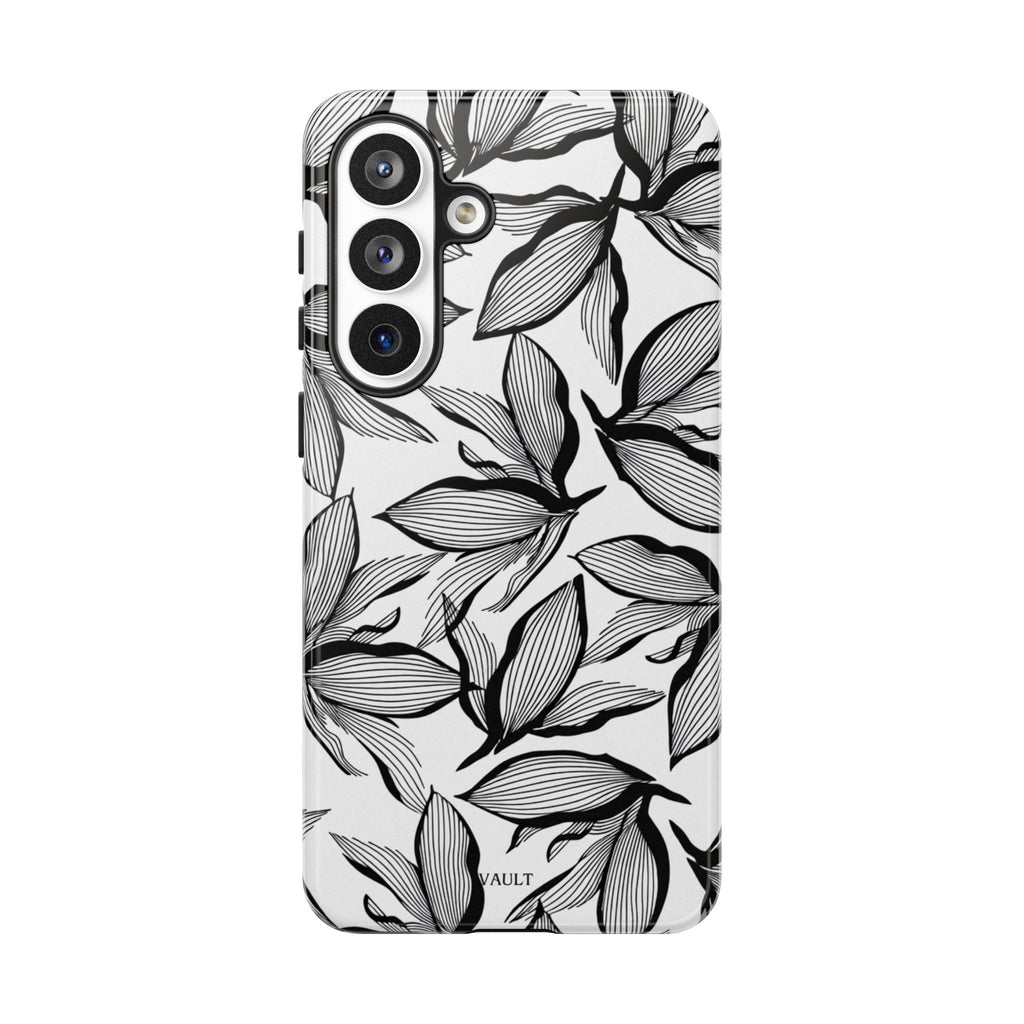 Floral Leaves Tough Phone Case – Black & White Botanical Protection