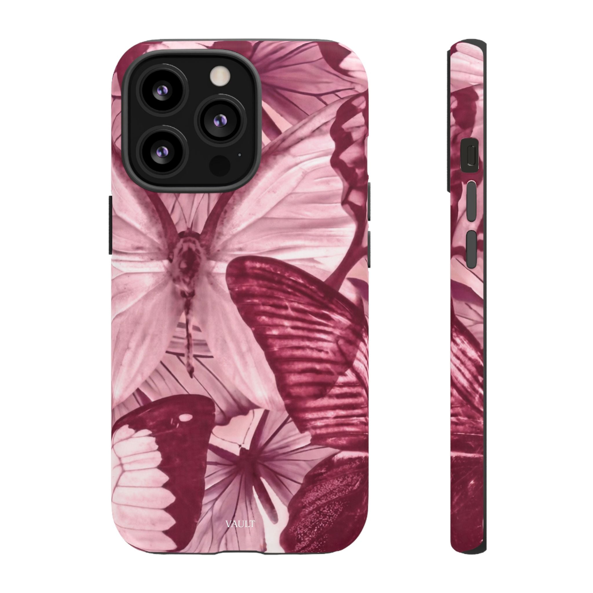 Butterfly Tough Phone Case — Vintage Pink Floral Protective Cover
