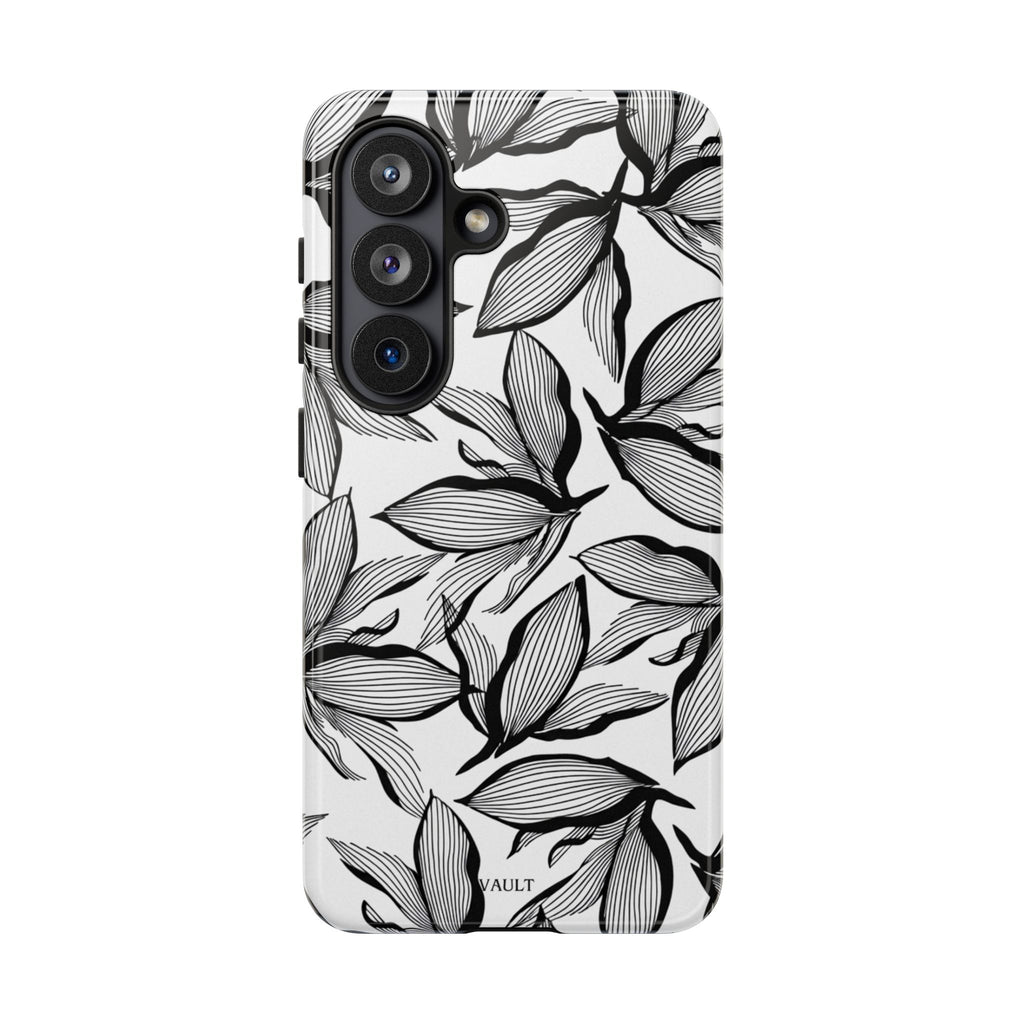 Floral Leaves Tough Phone Case – Black & White Botanical Protection