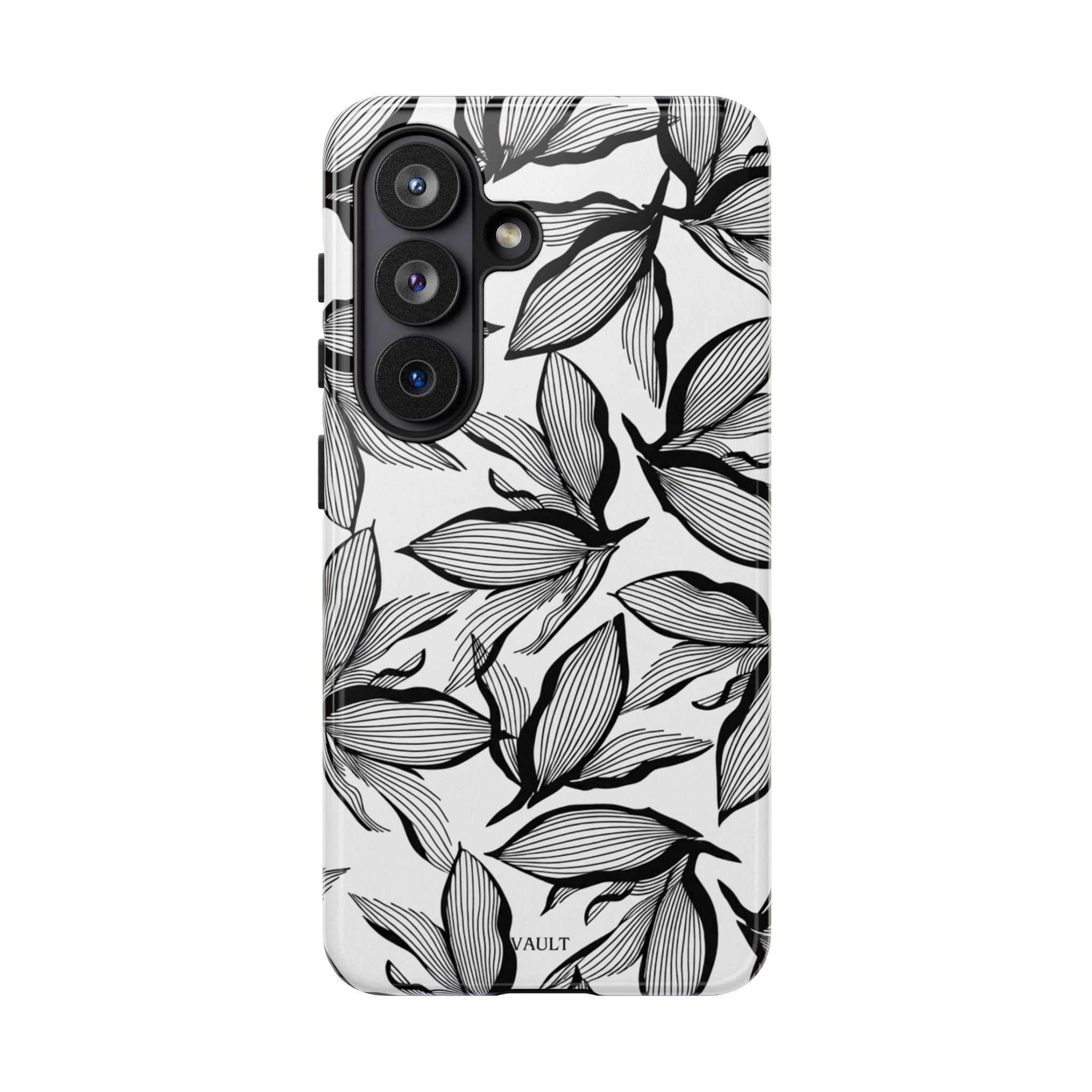Floral Leaves Tough Phone Case – Black & White Botanical Protection