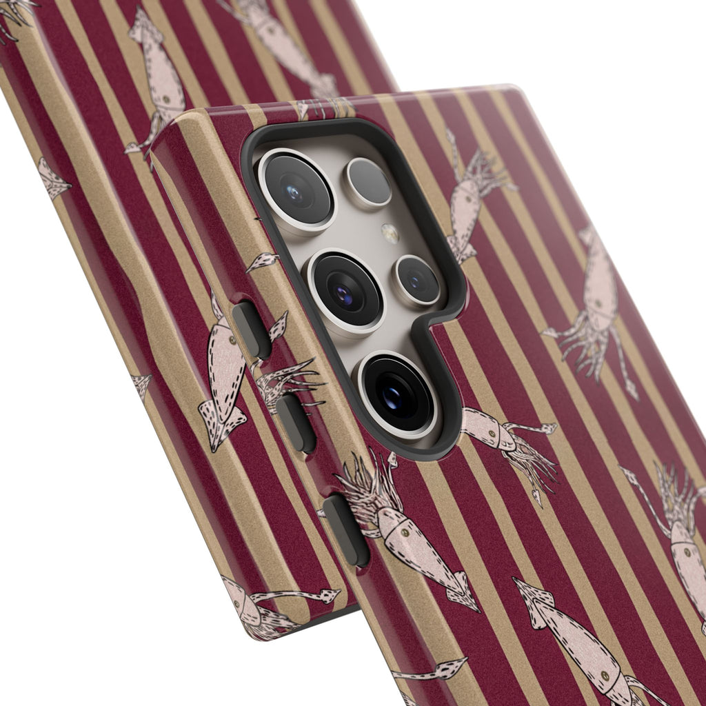 Phone Case - Vintage Shrimp Pattern on Burgundy Stripes