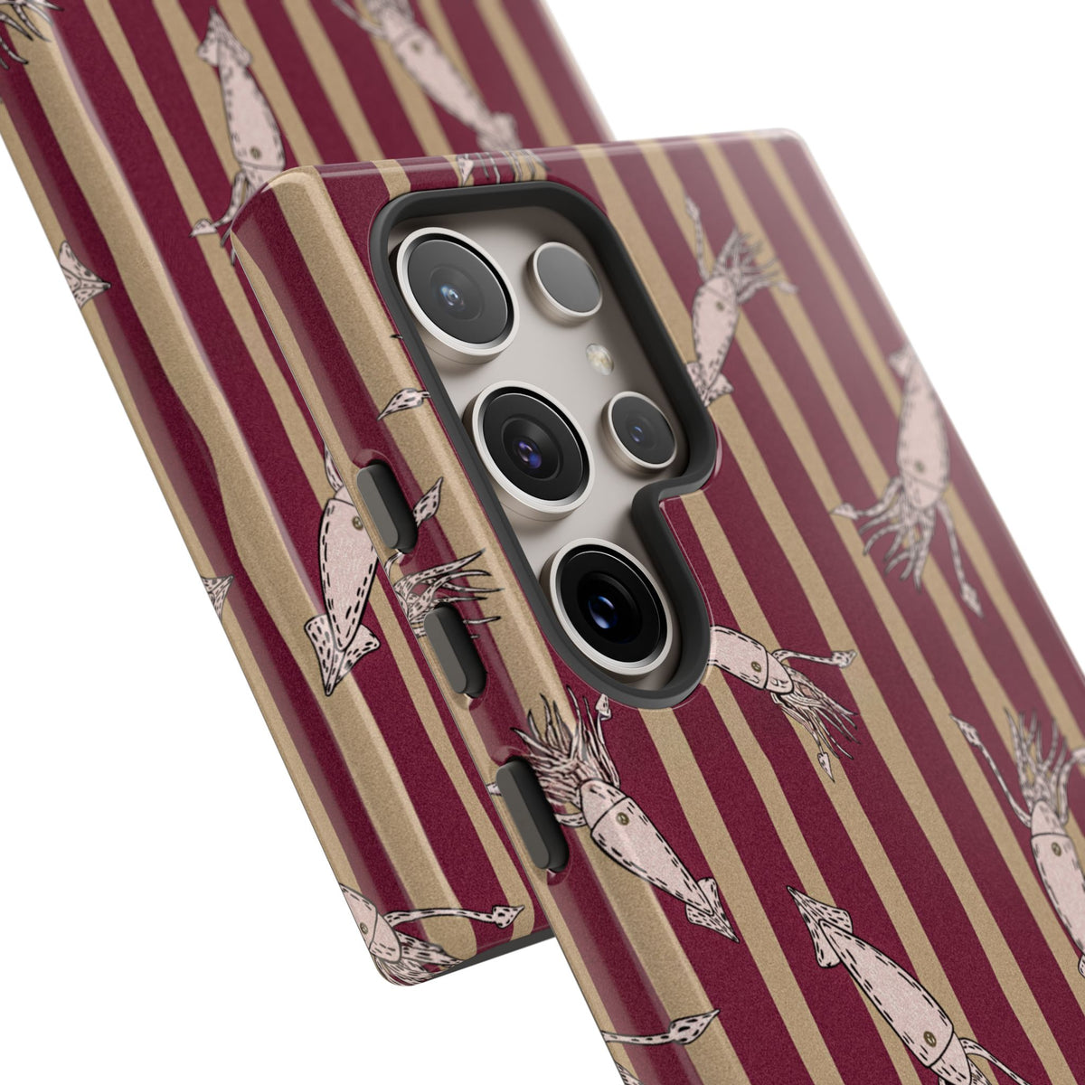 Phone Case - Vintage Shrimp Pattern on Burgundy Stripes