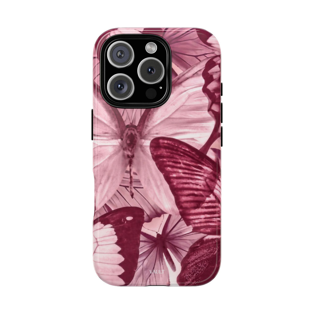 Butterfly Tough Phone Case — Vintage Pink Floral Protective Cover