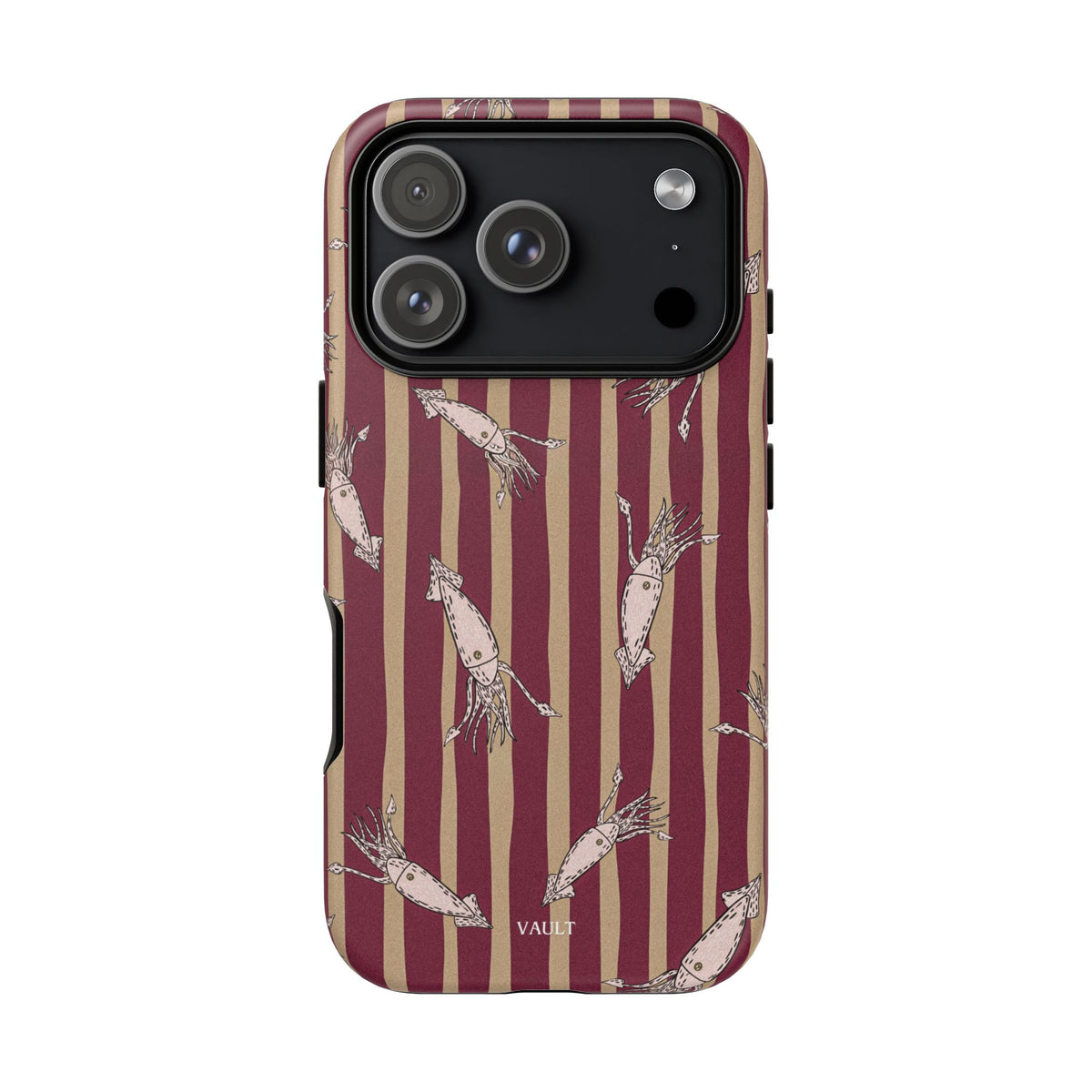 Phone Case - Vintage Shrimp Pattern on Burgundy Stripes