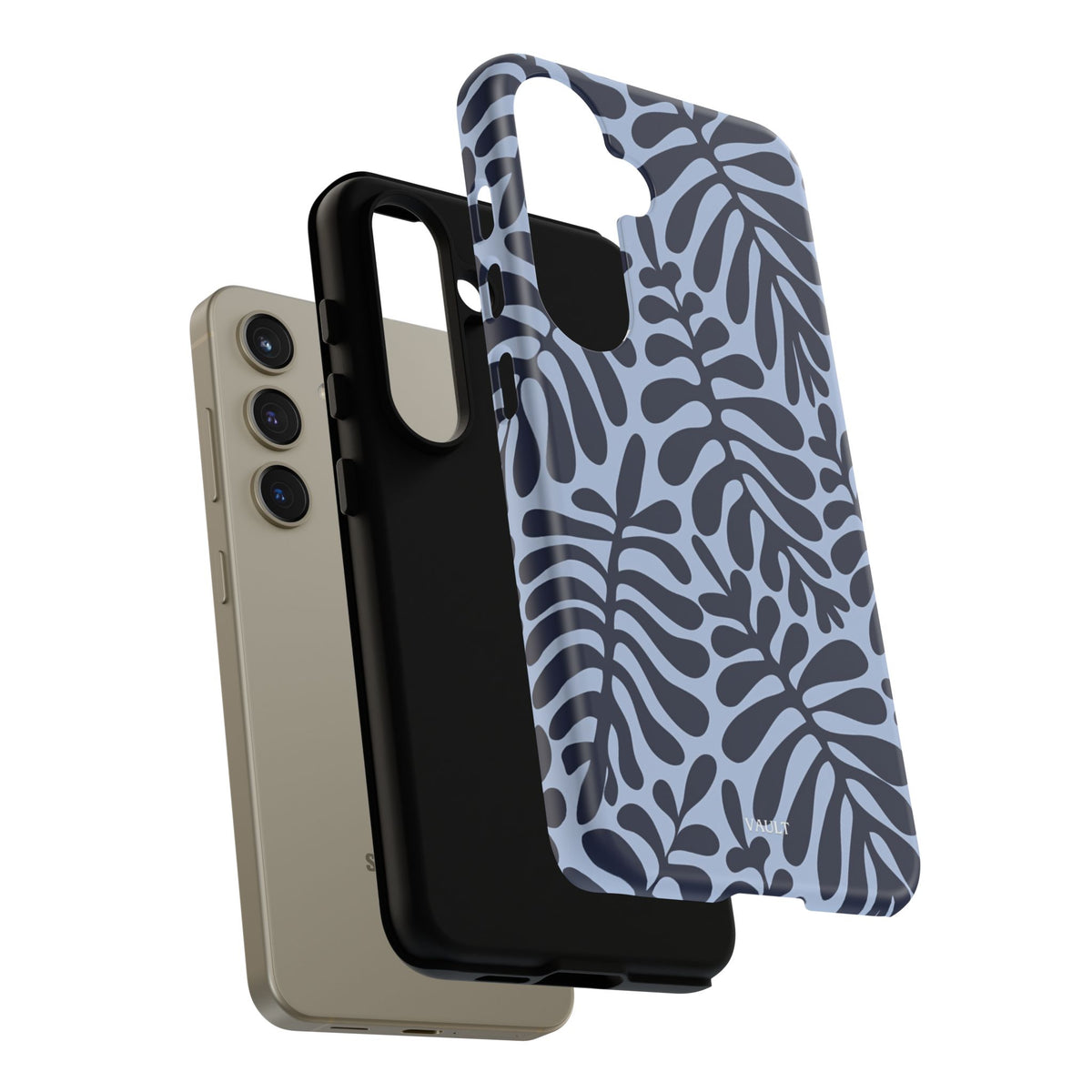 Floral Fern Tough Phone Case – Navy Blue on Light Blue, Protective Slim Cover