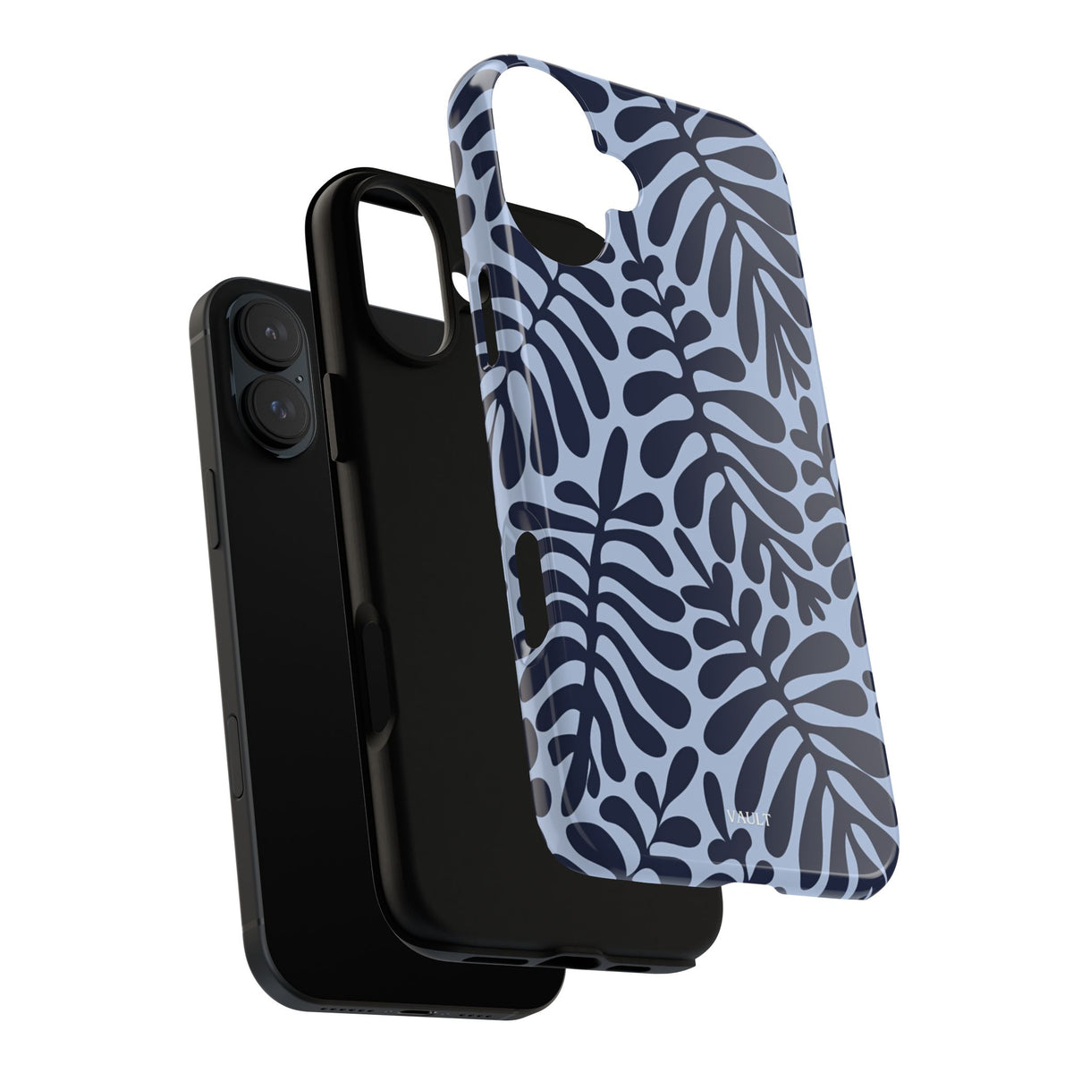 Floral Fern Tough Phone Case – Navy Blue on Light Blue, Protective Slim Cover