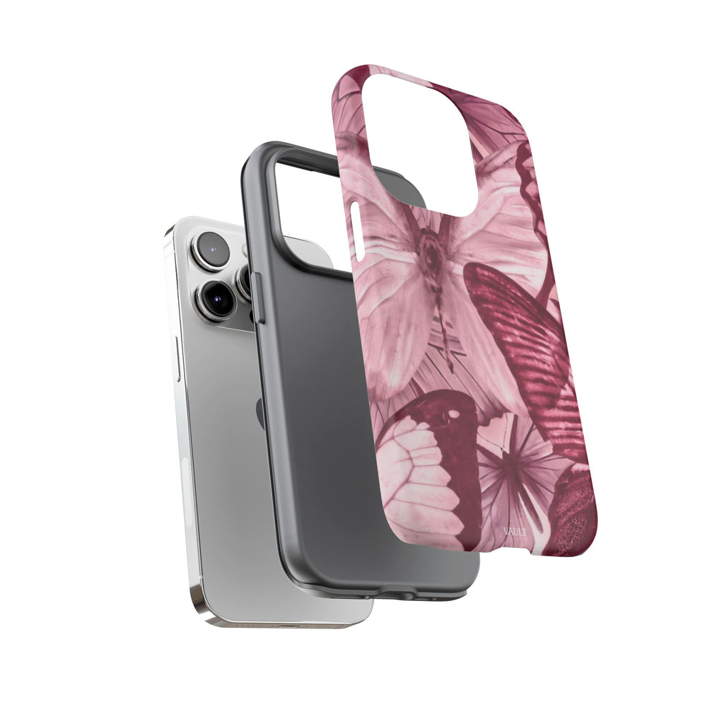 Butterfly Tough Phone Case — Vintage Pink Floral Protective Cover