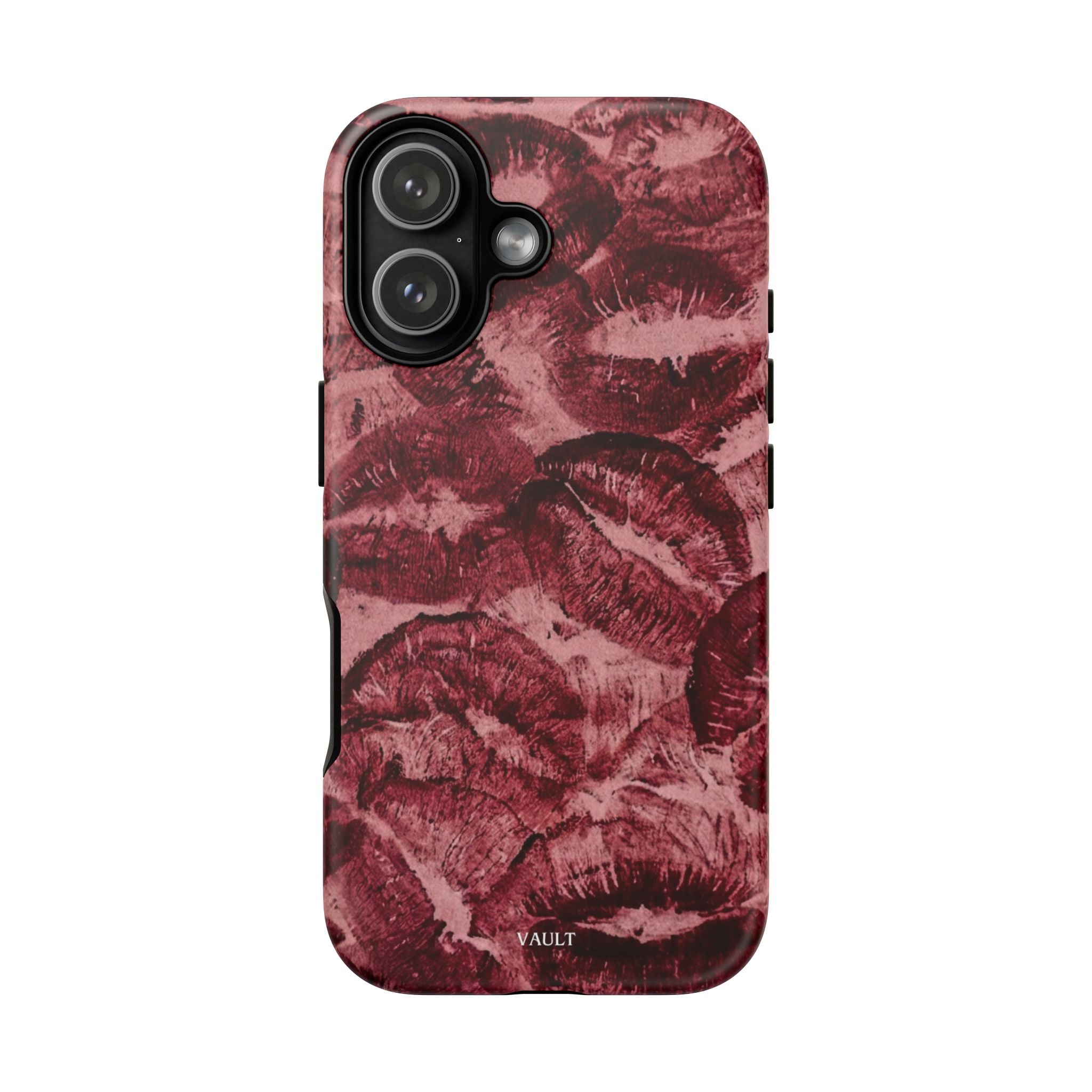 Kiss Print Phone Case – Burgundy Lip Pattern Protective Phone Cover