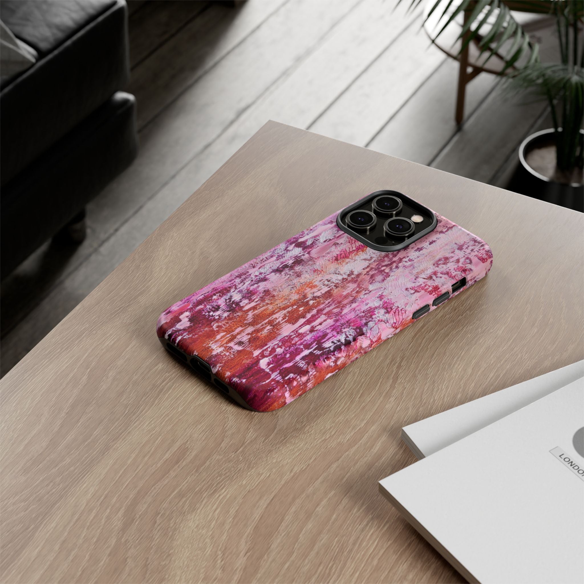 Pink Abstract Art Tough Phone Case — Protective Artistic Phone Cover