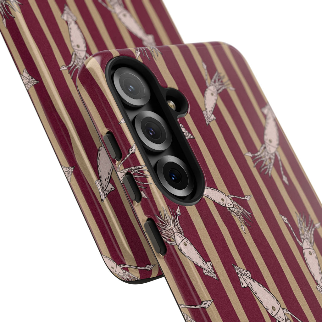 Phone Case - Vintage Shrimp Pattern on Burgundy Stripes