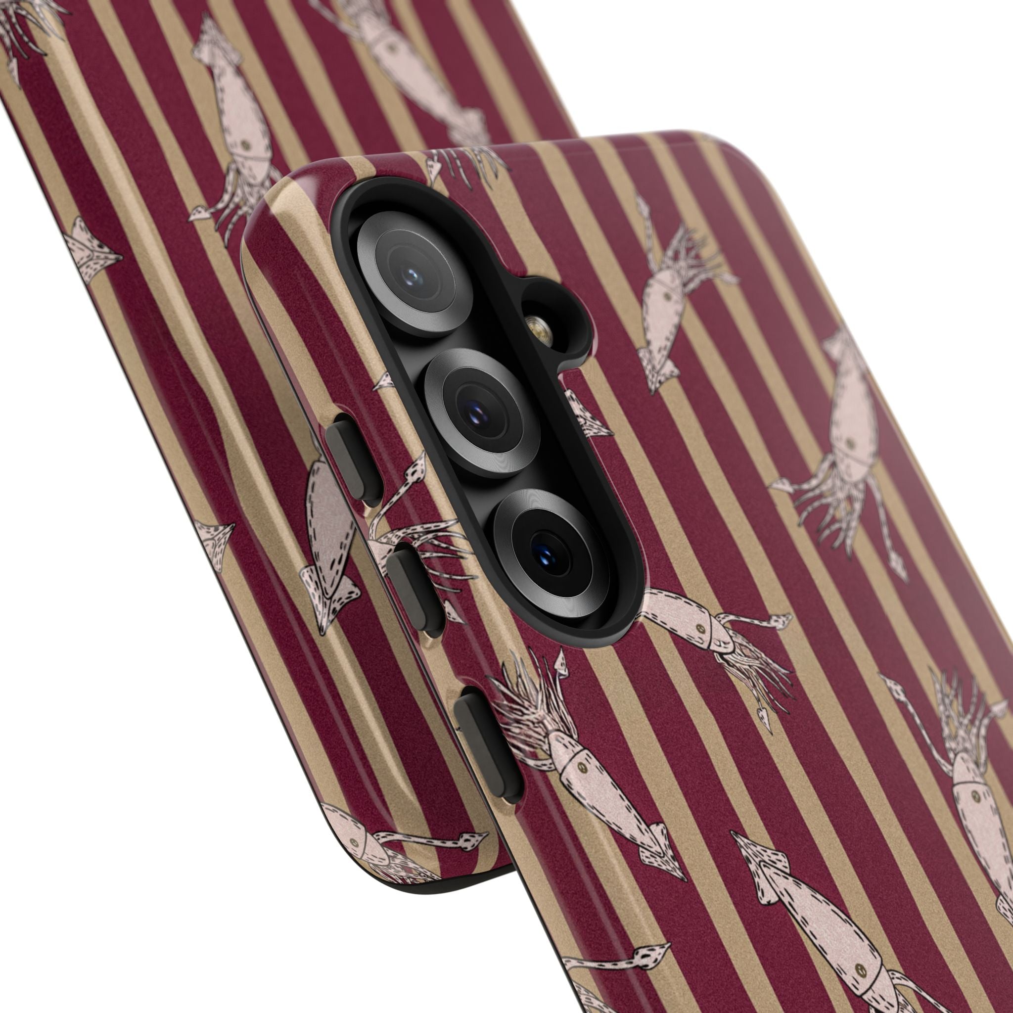 Phone Case - Vintage Shrimp Pattern on Burgundy Stripes
