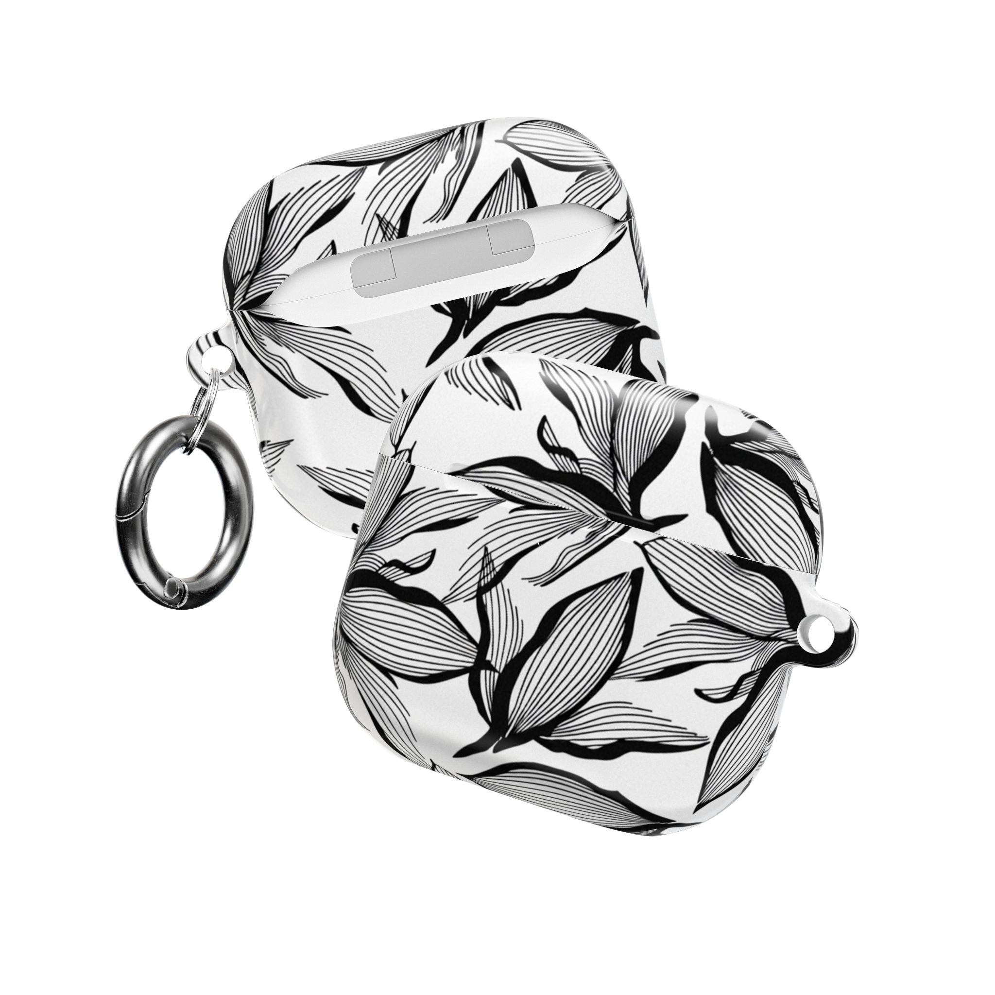 Floral Monochrome AirPod Case — Black & White Leaf Pattern