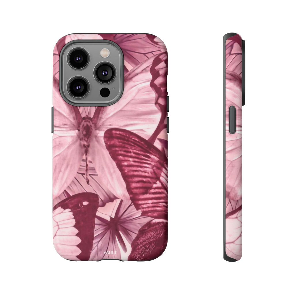 Butterfly Tough Phone Case — Vintage Pink Floral Protective Cover