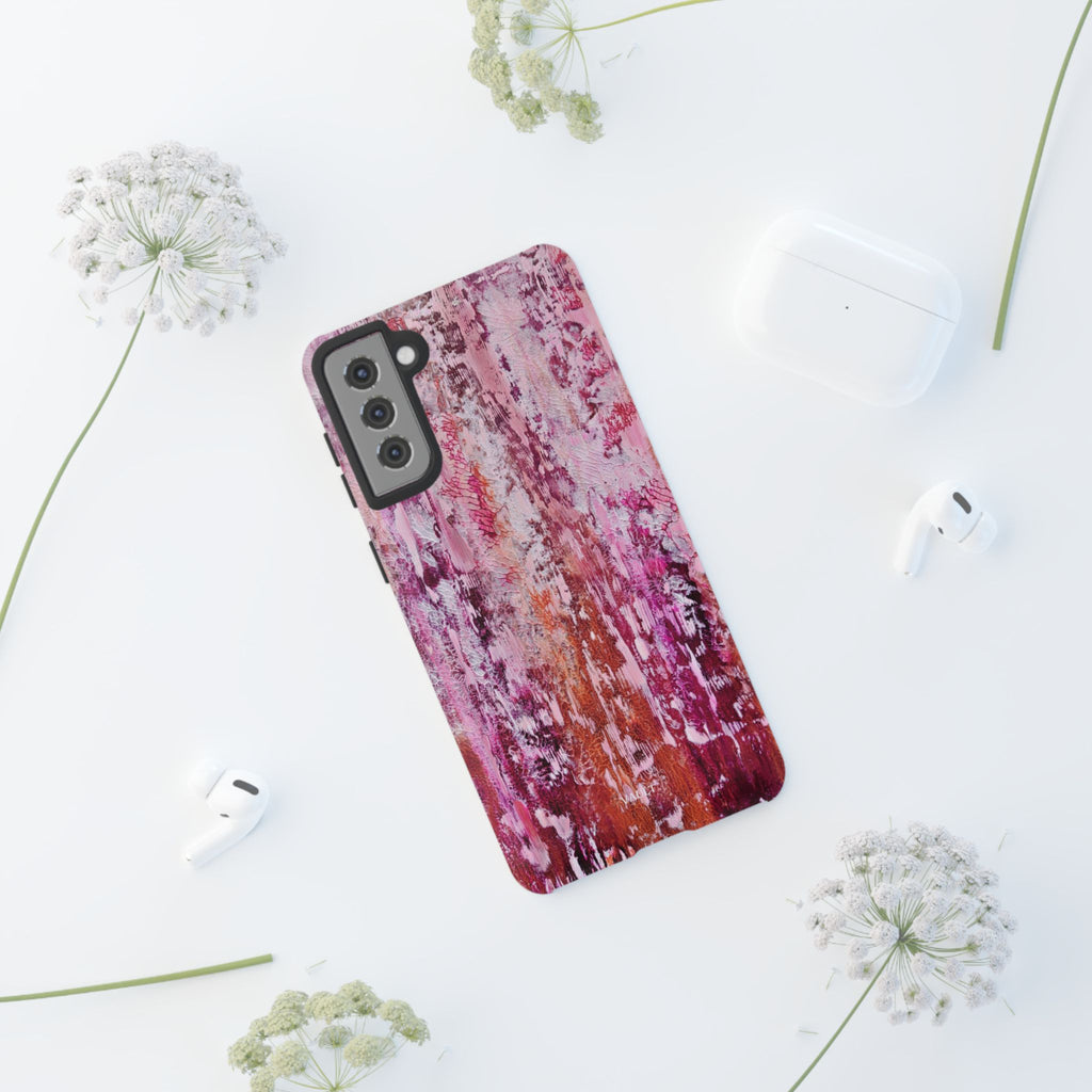 Pink Abstract Art Tough Phone Case — Protective Artistic Phone Cover