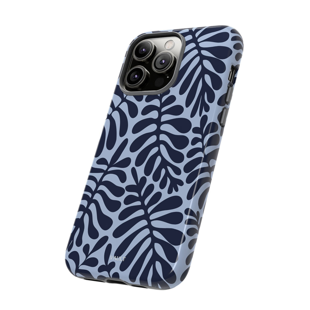 Floral Fern Tough Phone Case – Navy Blue on Light Blue, Protective Slim Cover