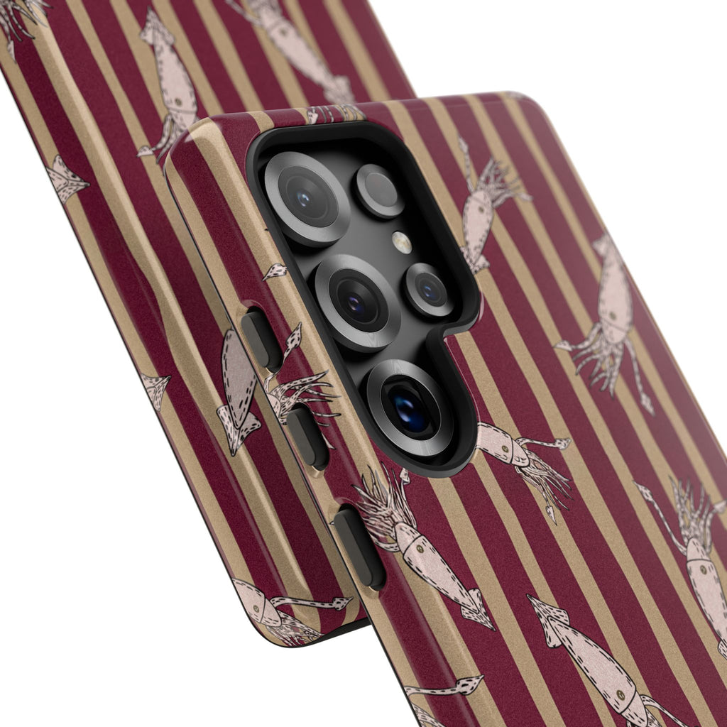 Phone Case - Vintage Shrimp Pattern on Burgundy Stripes