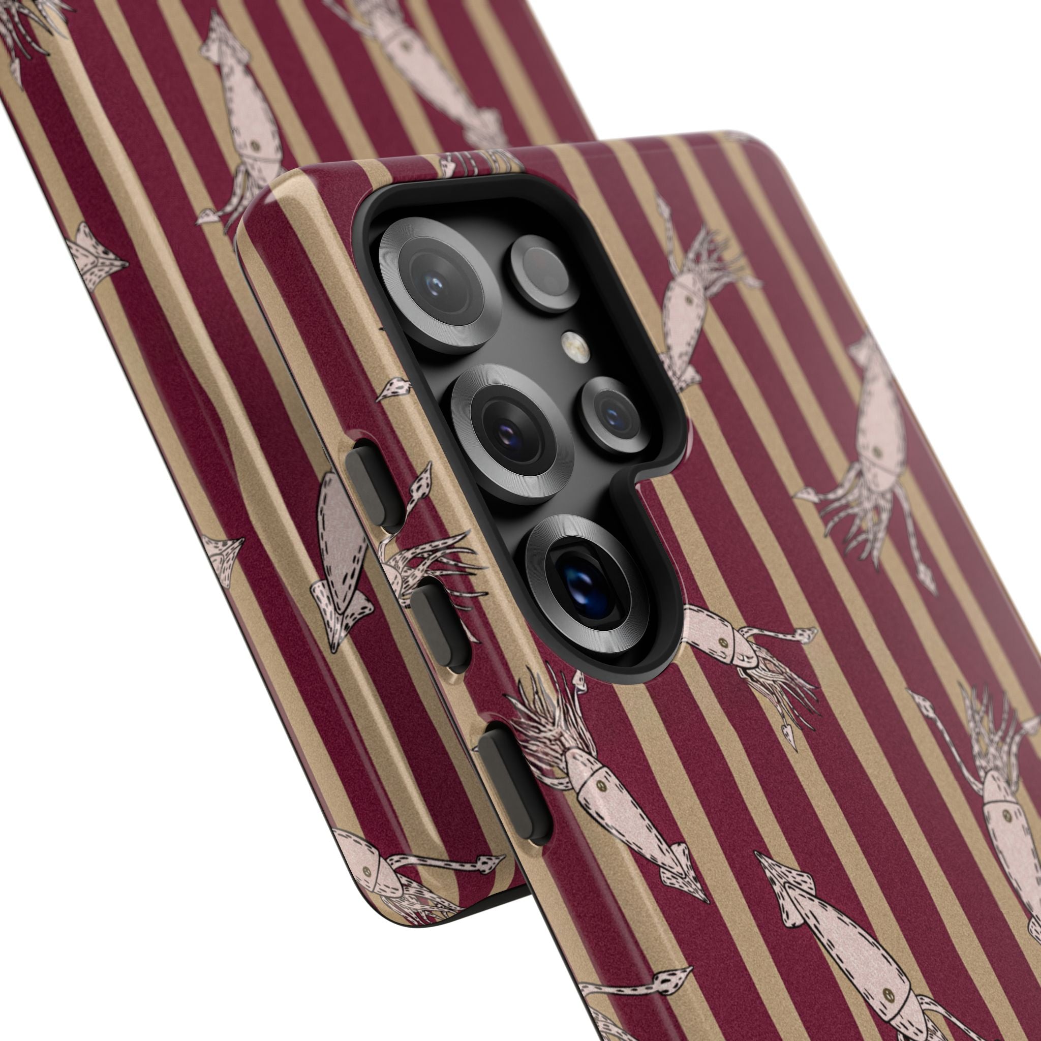 Phone Case - Vintage Shrimp Pattern on Burgundy Stripes
