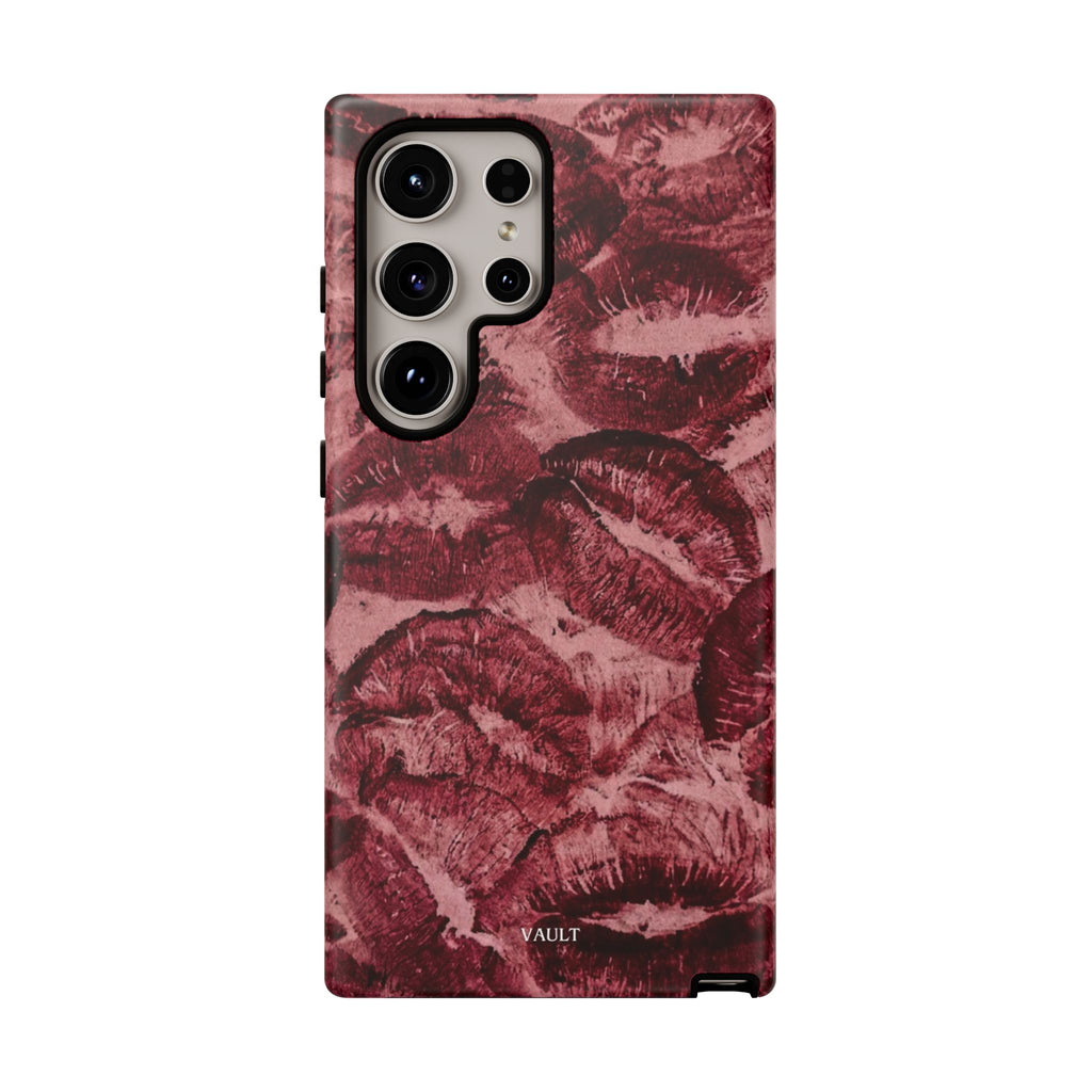 Kiss Print Phone Case – Burgundy Lip Pattern Protective Phone Cover