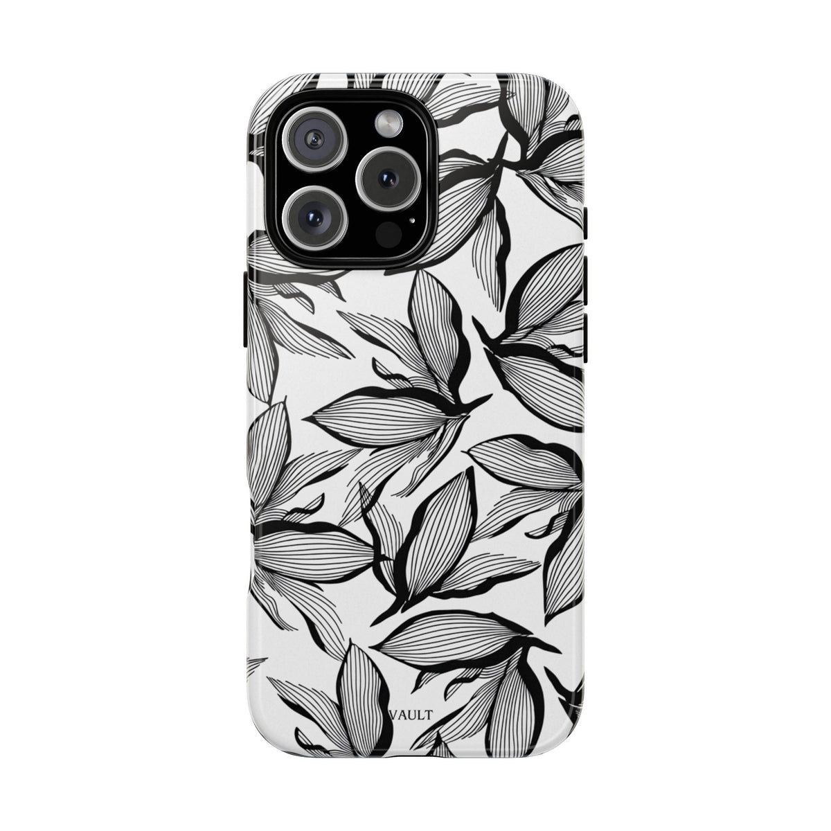 Floral Leaves Tough Phone Case – Black & White Botanical Protection