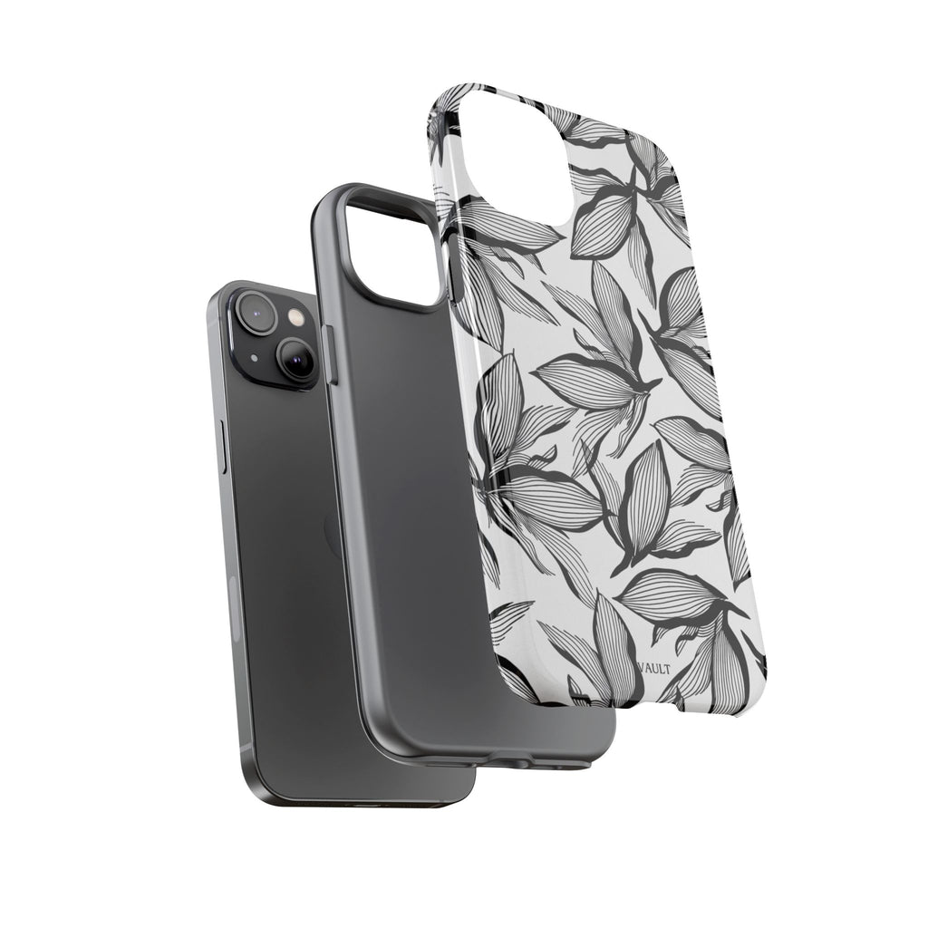 Floral Leaves Tough Phone Case – Black & White Botanical Protection
