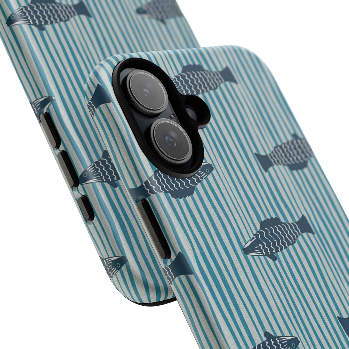 Fish Pattern Tough Phone Case — Blue Striped Ocean Design