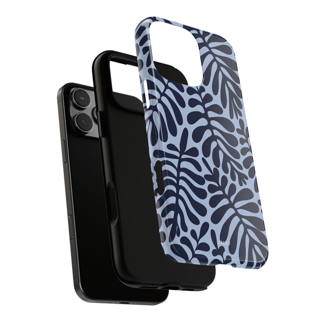 Floral Fern Tough Phone Case – Navy Blue on Light Blue, Protective Slim Cover