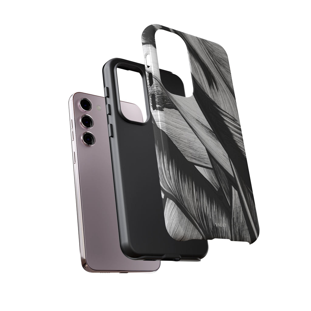Monochrome Tropical Leaf Tough Phone Case — Black & White Botanical Protective Cover