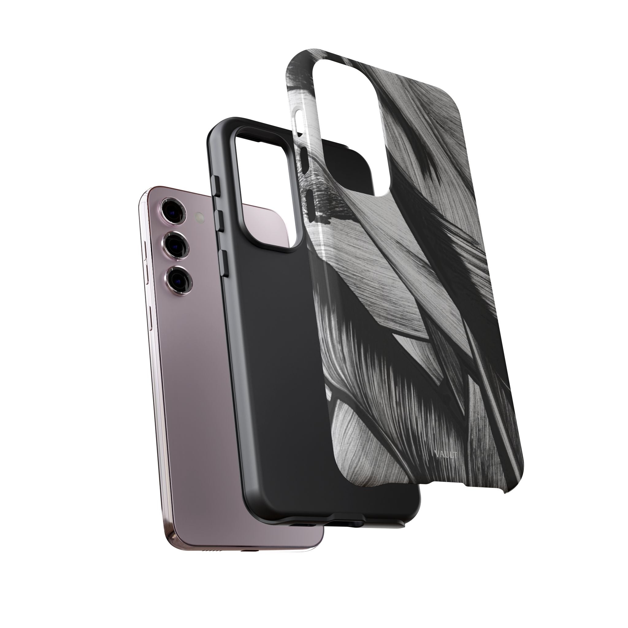 Monochrome Tropical Leaf Tough Phone Case — Black & White Botanical Protective Cover