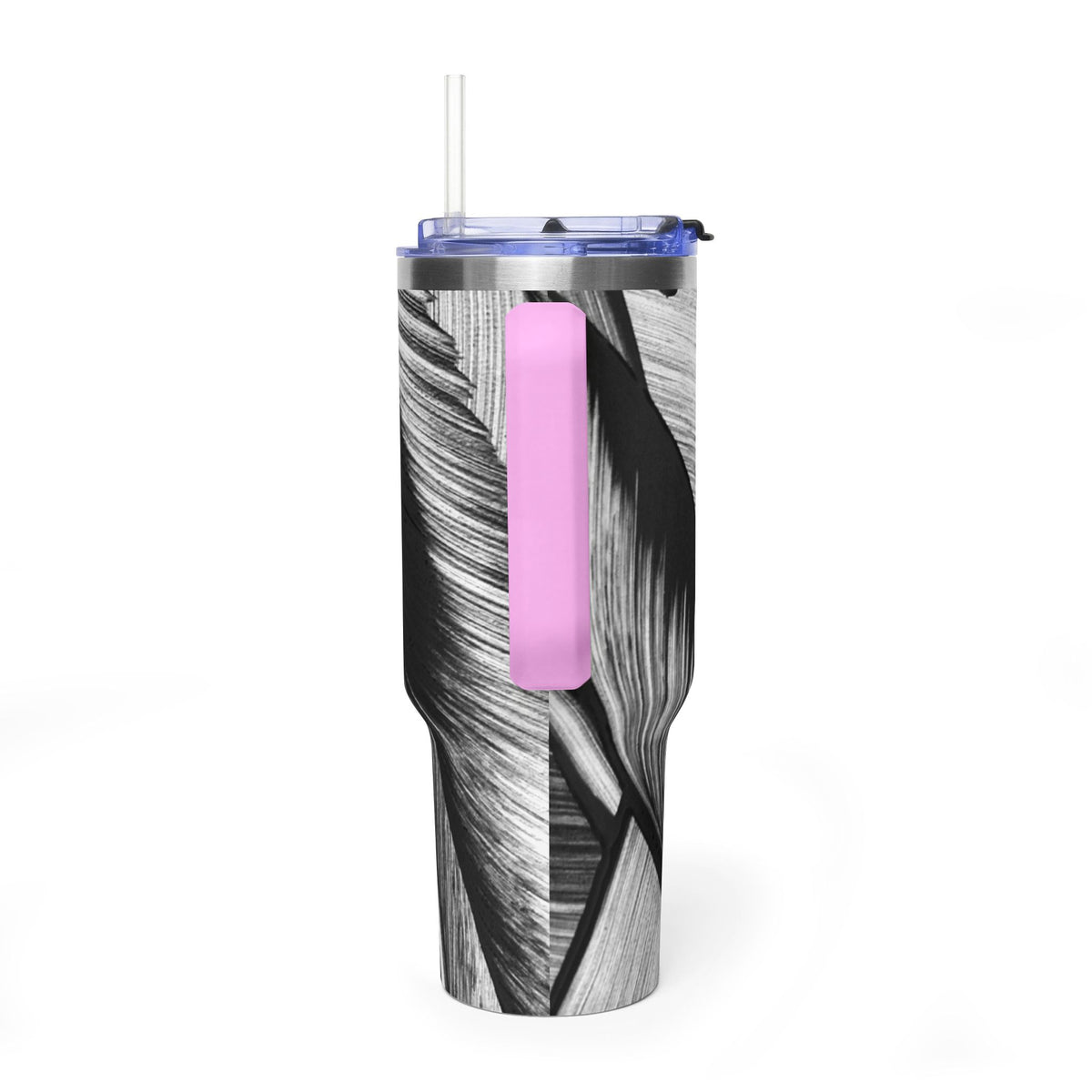 40oz Black & White Tropical Leaf Thermal Tumbler