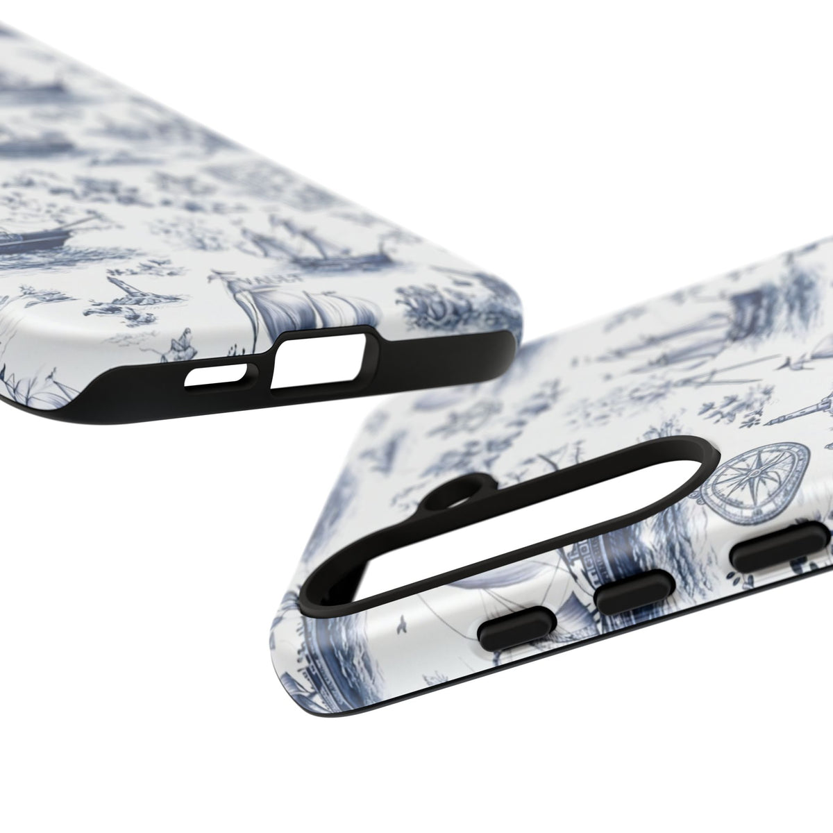 Nautical Vintage Ship Tough Phone Case — Blue Toile Sailboat Pattern