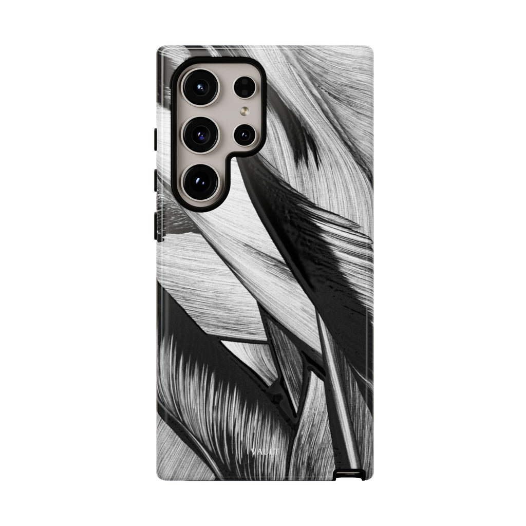 Monochrome Tropical Leaf Tough Phone Case — Black & White Botanical Protective Cover