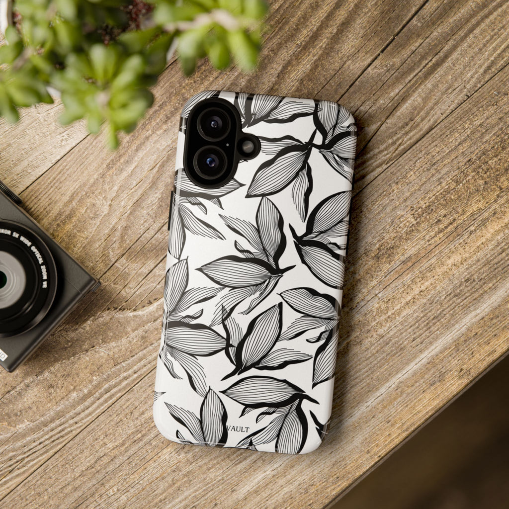 Floral Leaves Tough Phone Case – Black & White Botanical Protection