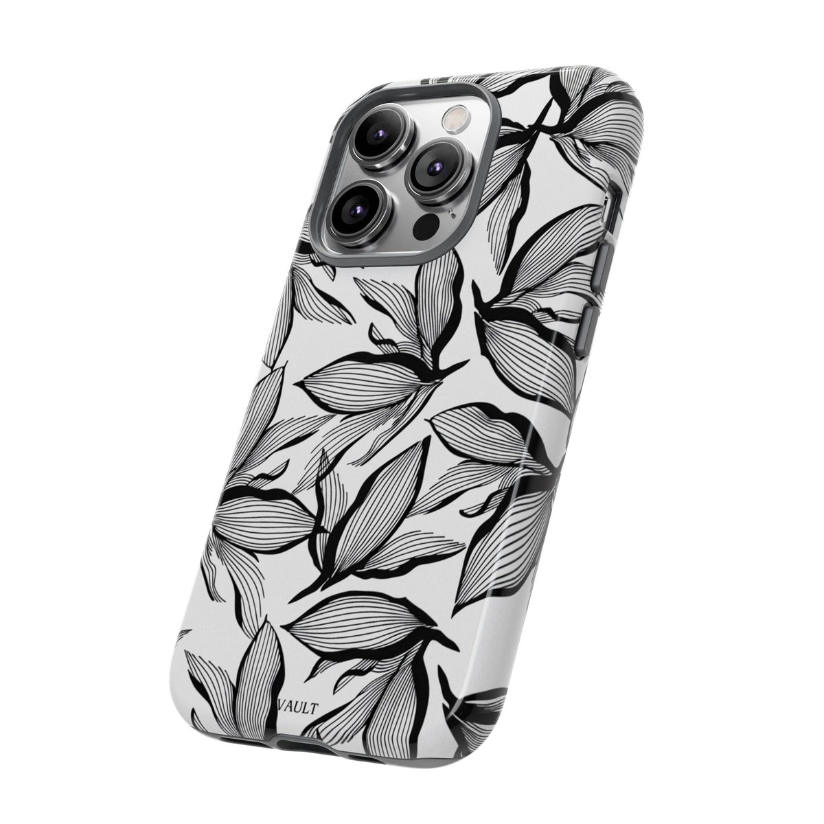Floral Leaves Tough Phone Case – Black & White Botanical Protection