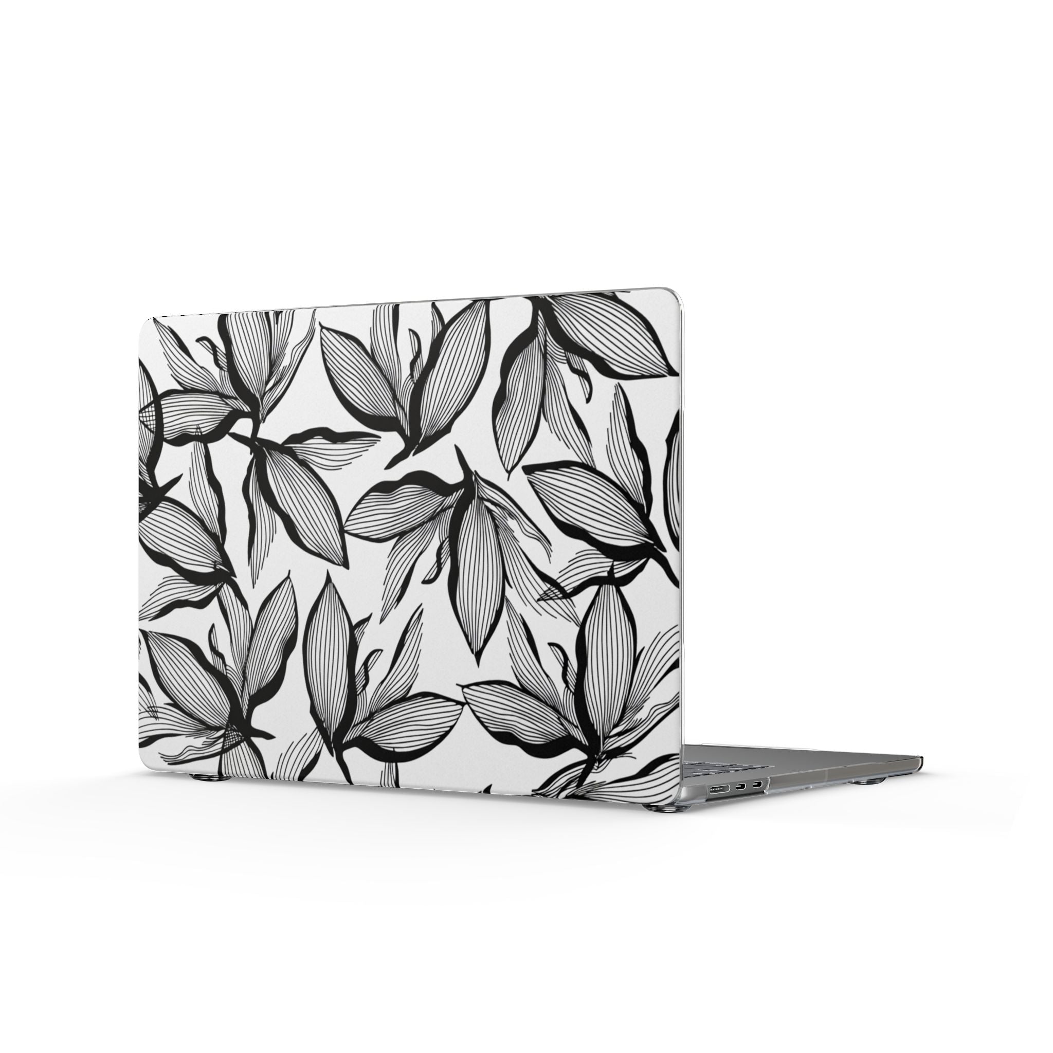 Clear MacBook Case — Monochrome Hand-Drawn Leaf Pattern