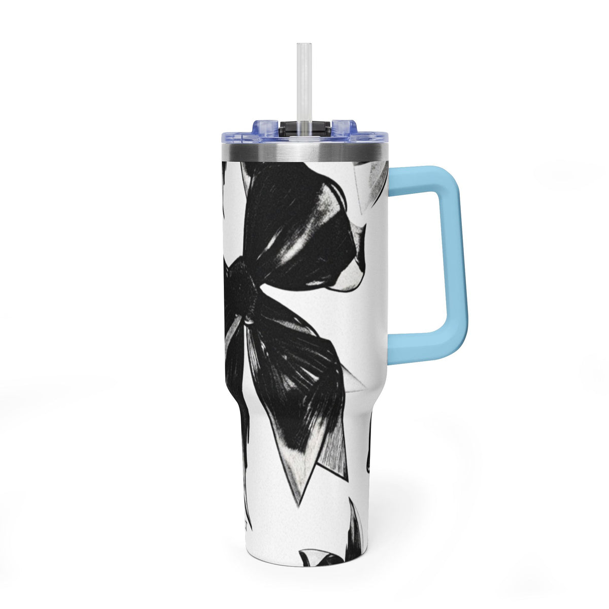 40oz Floral Black & White Vacuum Tumbler — Insulated Travel Cup