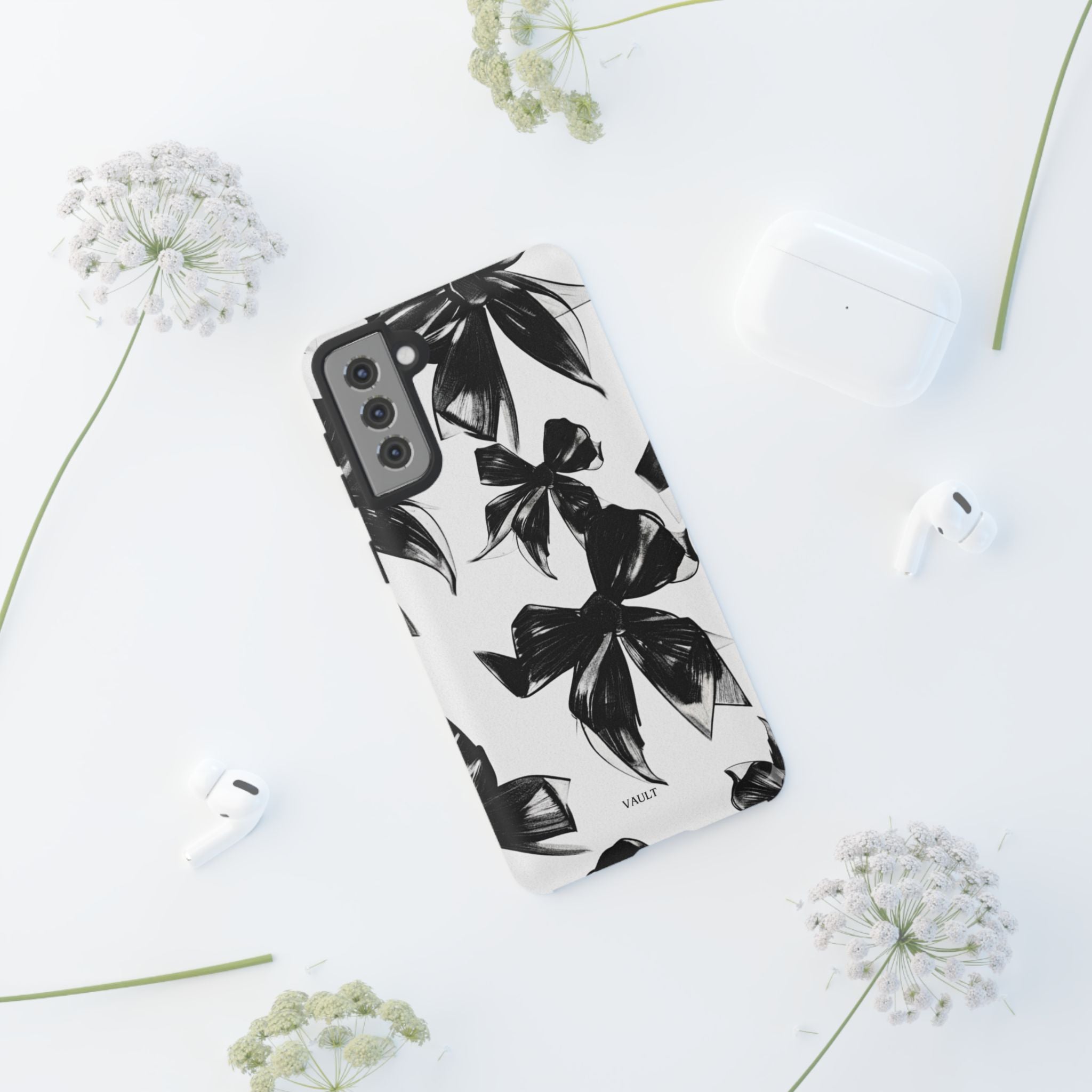 Floral Brushstroke Phone Case — Black & White Botanical Tough Case