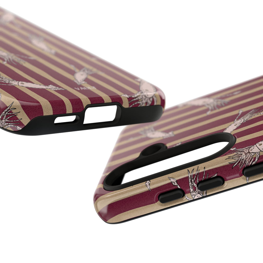 Phone Case - Vintage Shrimp Pattern on Burgundy Stripes