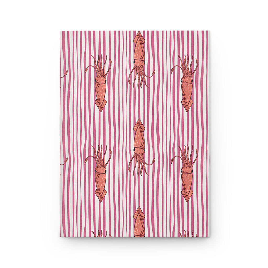 Squid Pattern Hardcover Journal — Pink Striped Nautical Notebook