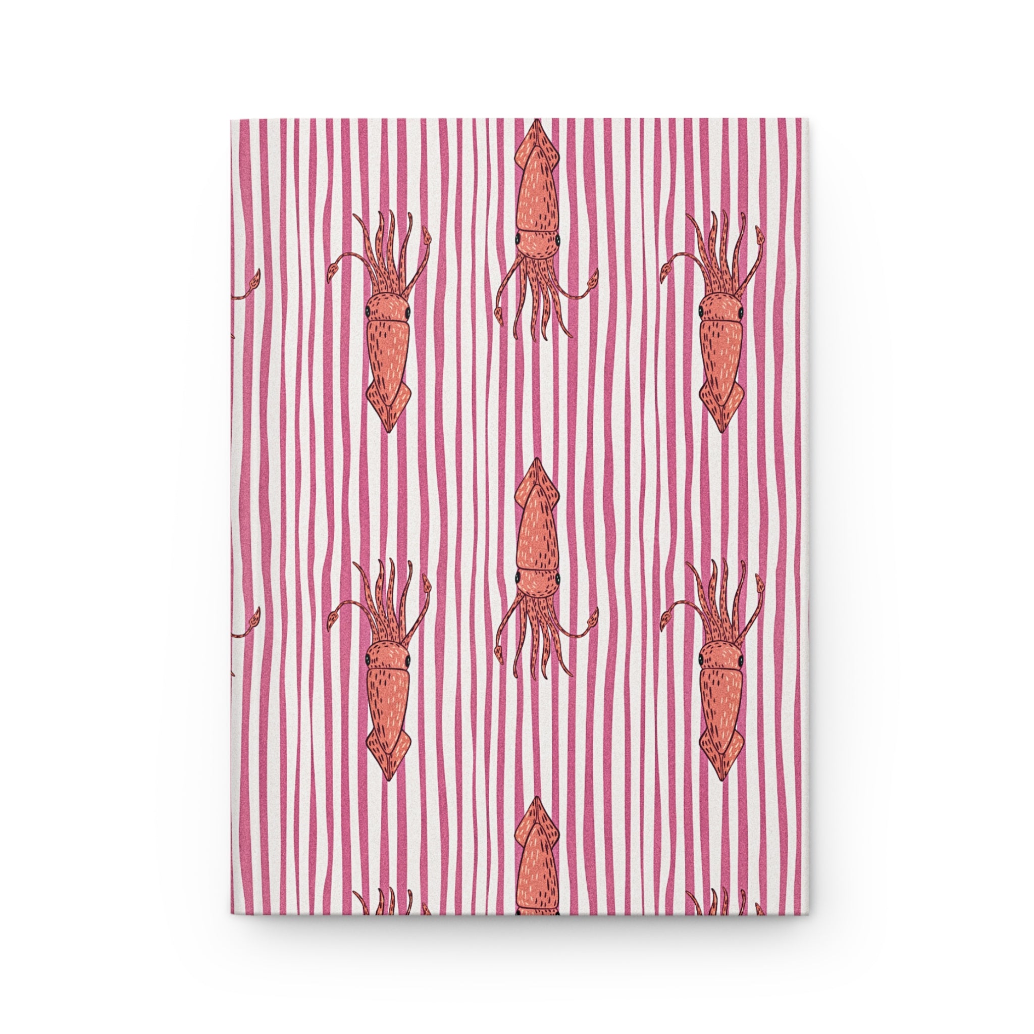 Squid Pattern Hardcover Journal — Pink Striped Nautical Notebook