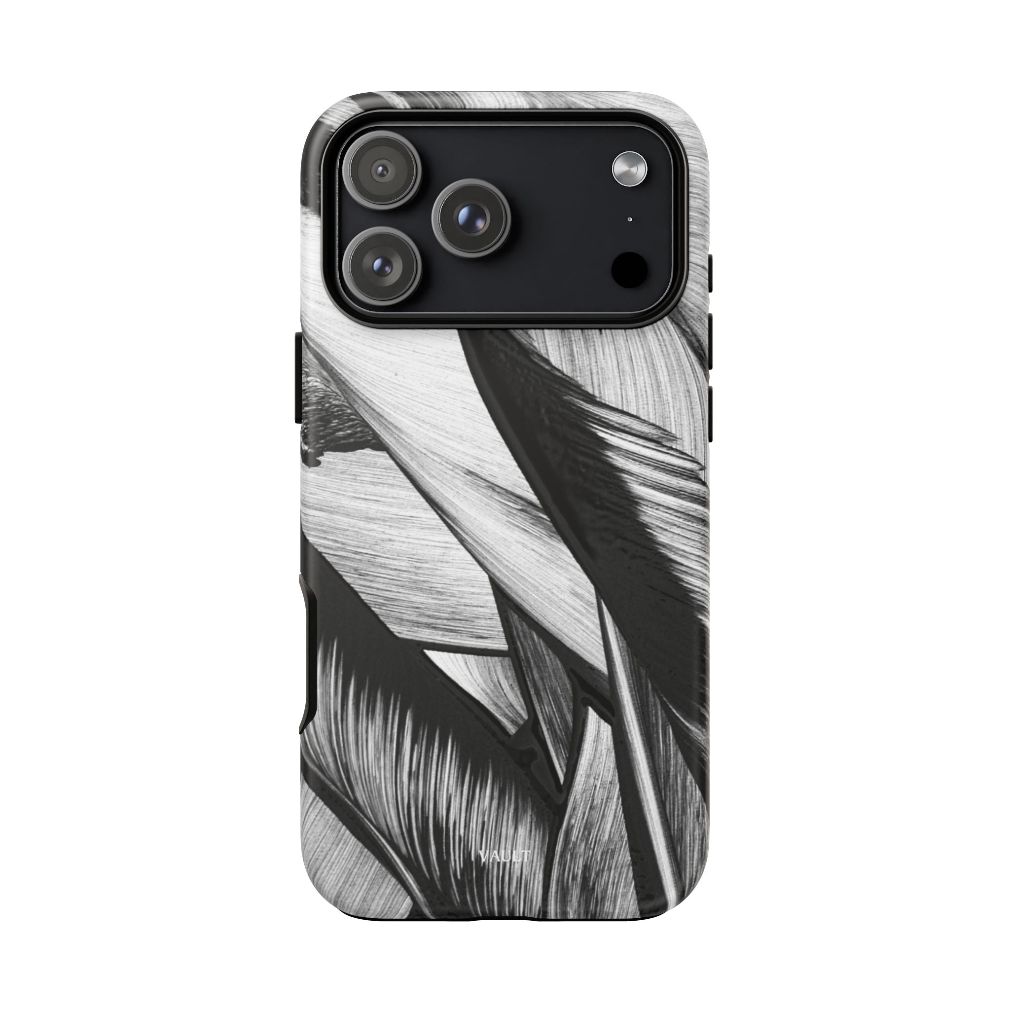 Monochrome Tropical Leaf Tough Phone Case — Black & White Botanical Protective Cover