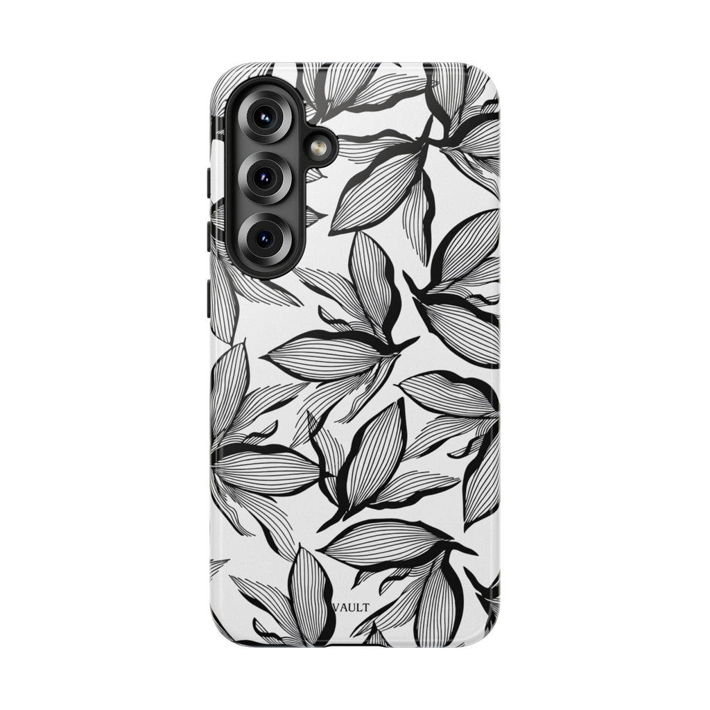 Floral Leaves Tough Phone Case – Black & White Botanical Protection
