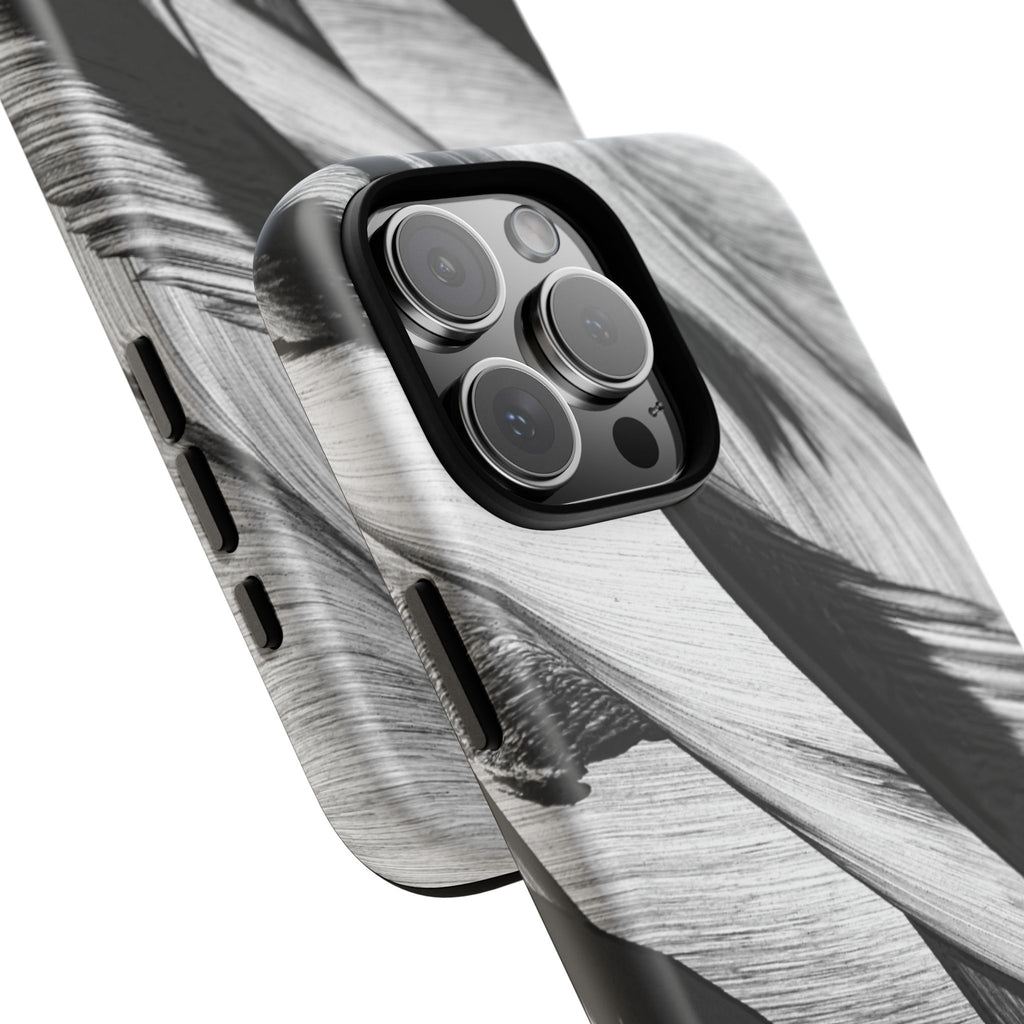 Monochrome Tropical Leaf Tough Phone Case — Black & White Botanical Protective Cover