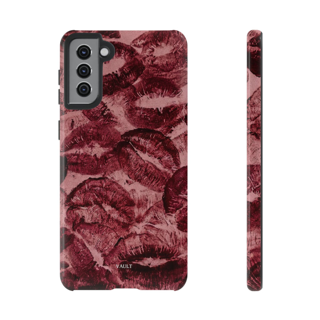 Kiss Print Phone Case – Burgundy Lip Pattern Protective Phone Cover