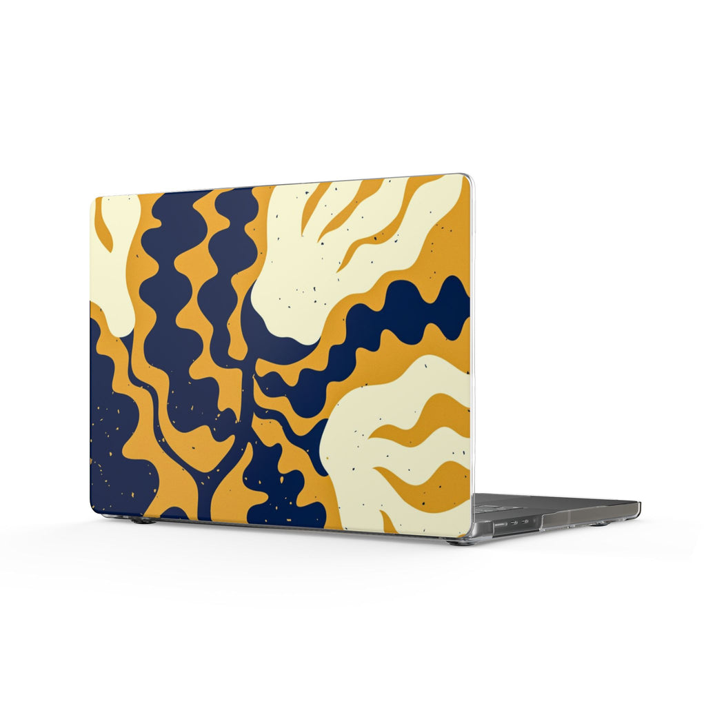 Abstract Wave Clear MacBook Case — Navy & Mustard Retro Design
