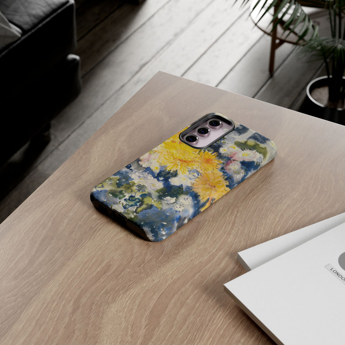 Floral Watercolor Phone Case – Yellow Chrysanthemums Design
