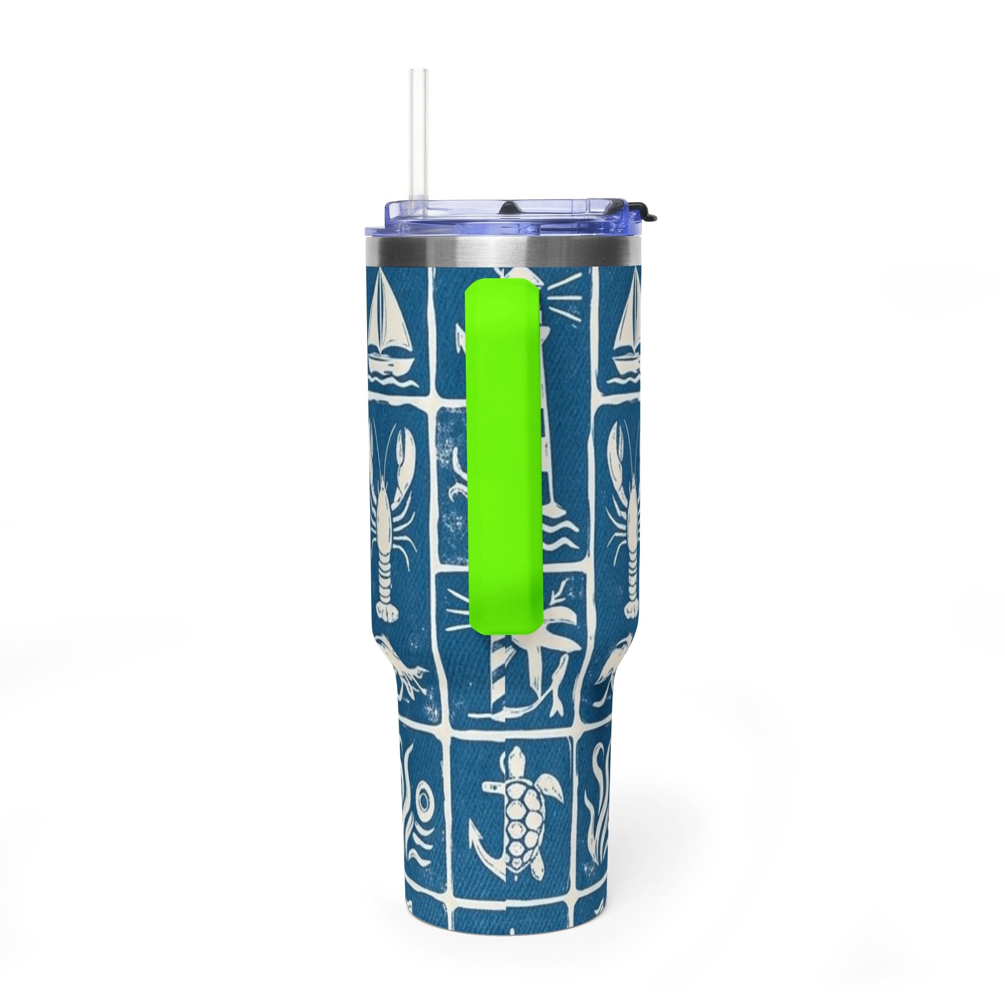 40oz Nautical Thermal Tumbler – Lighthouse, Anchor & Sea Life Travel Mug