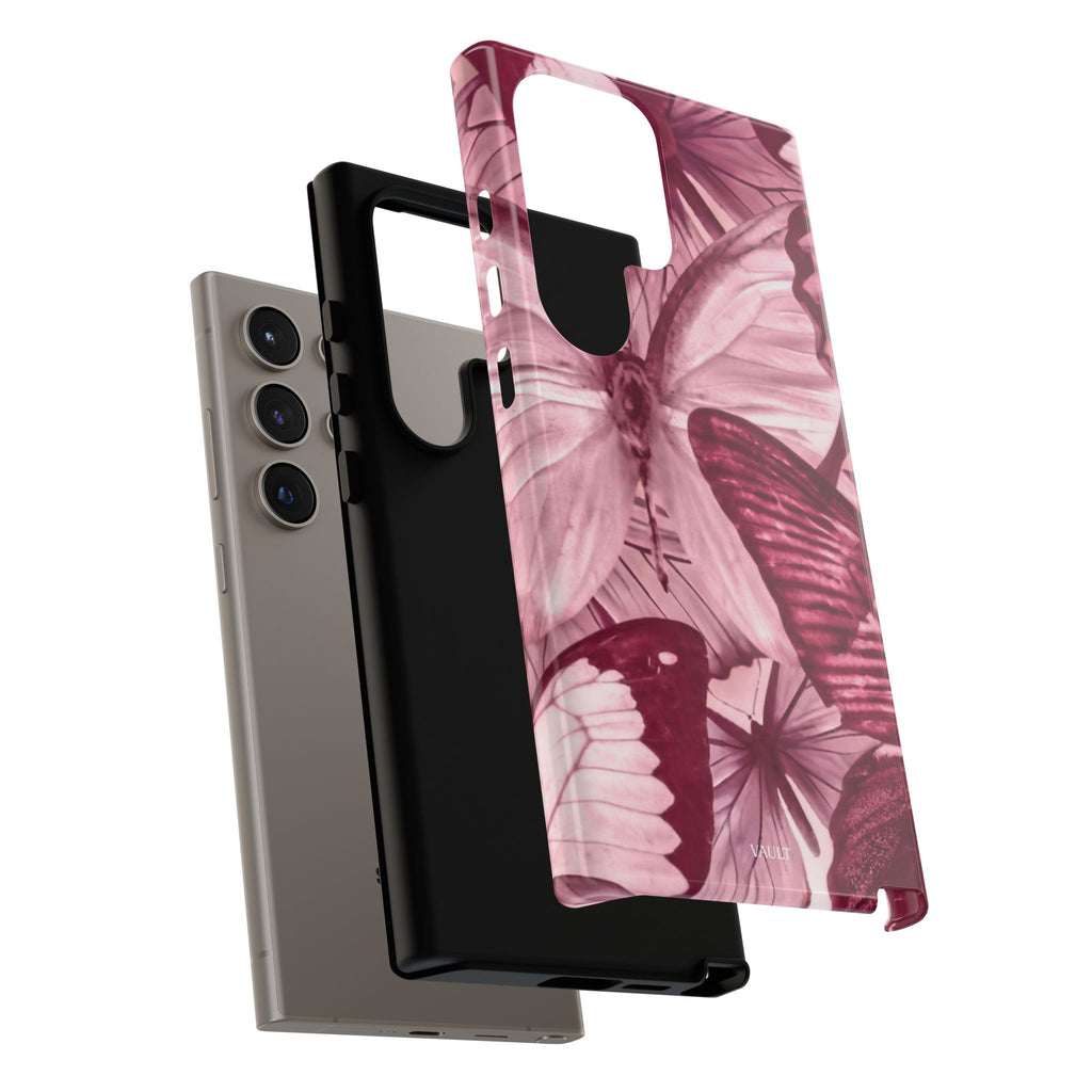 Butterfly Tough Phone Case — Vintage Pink Floral Protective Cover