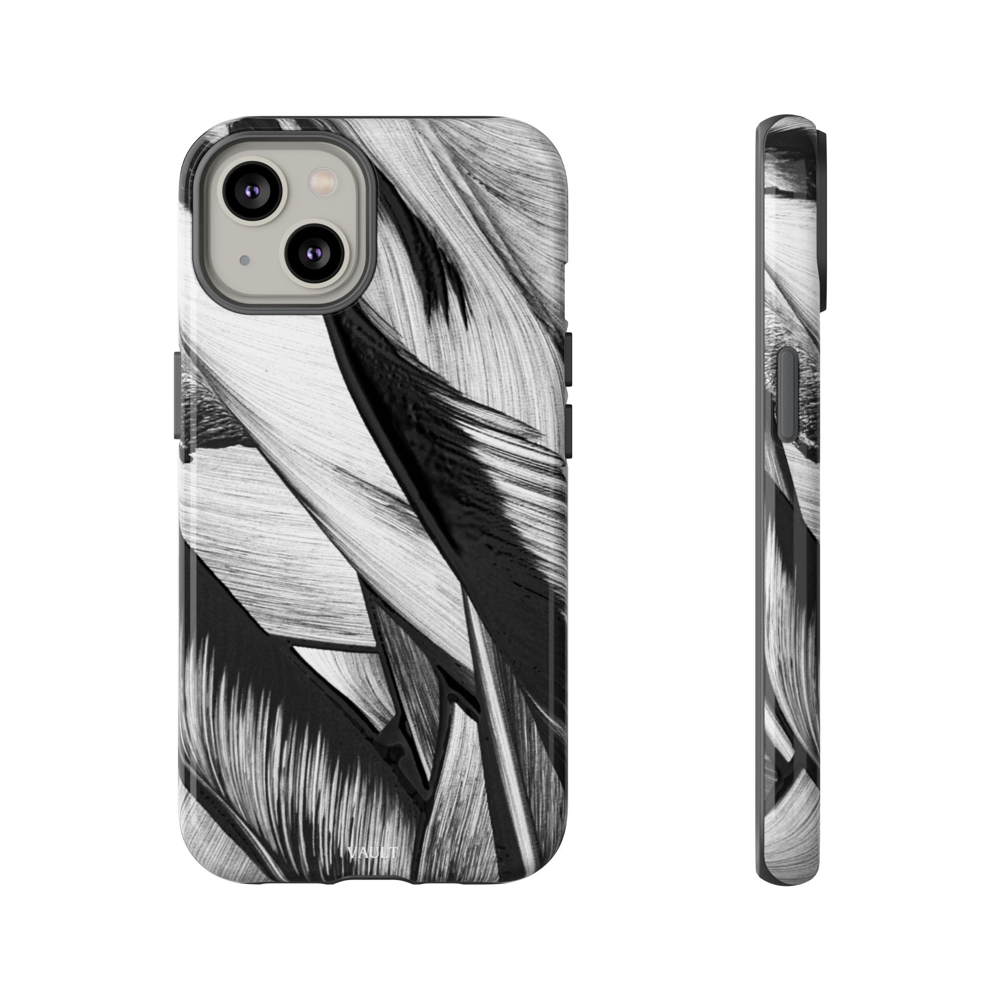 Monochrome Tropical Leaf Tough Phone Case — Black & White Botanical Protective Cover