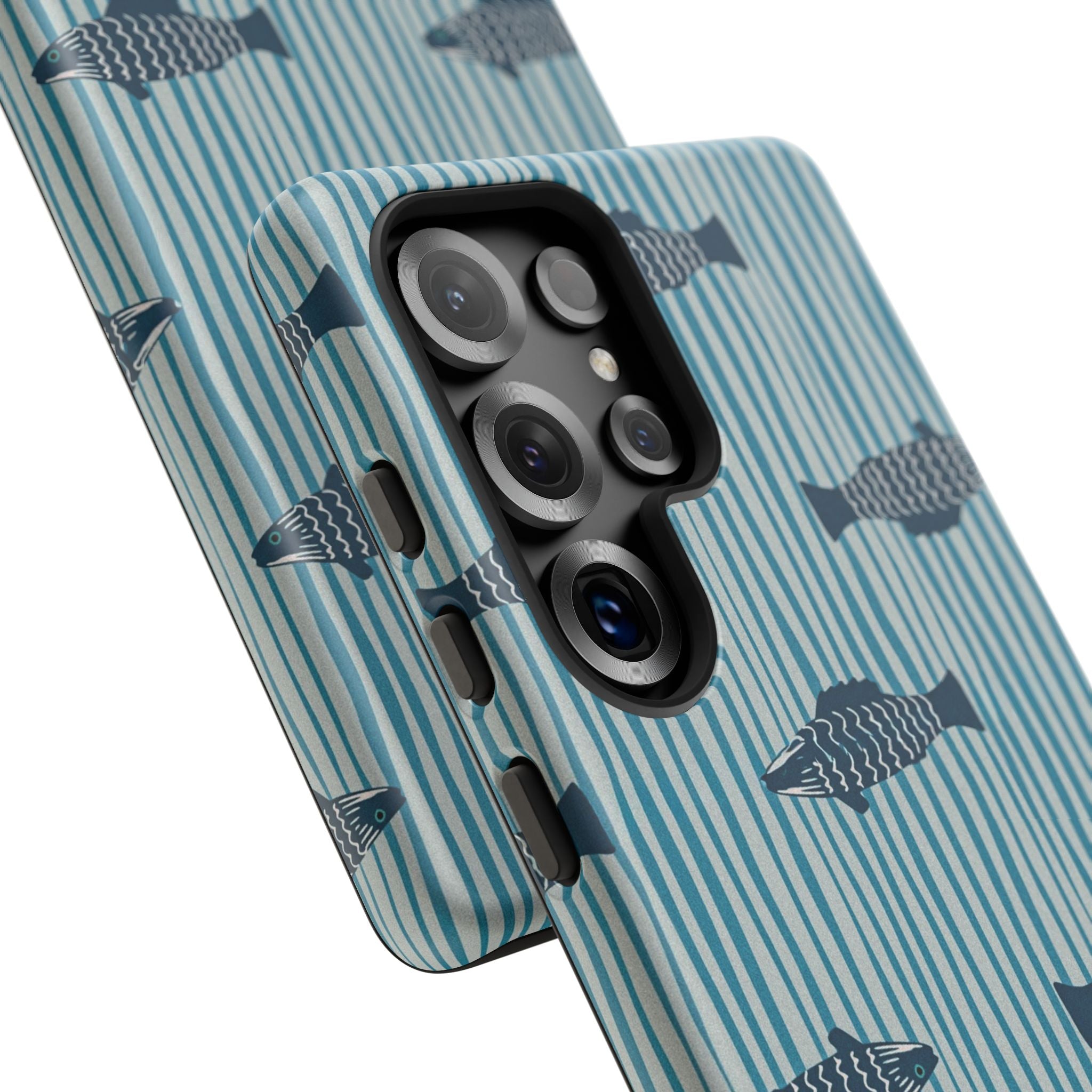 Fish Pattern Tough Phone Case — Blue Striped Ocean Design
