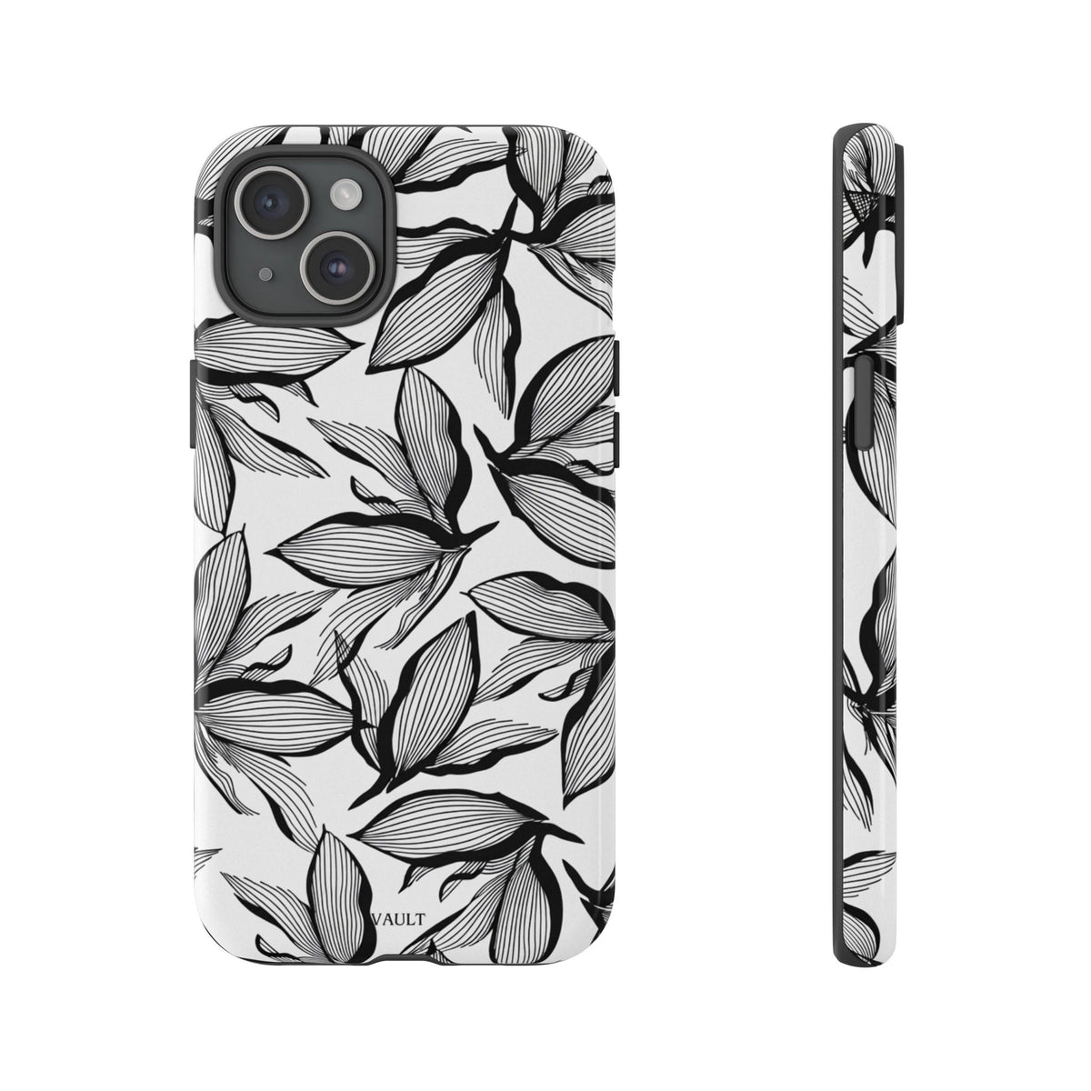 Floral Leaves Tough Phone Case – Black & White Botanical Protection